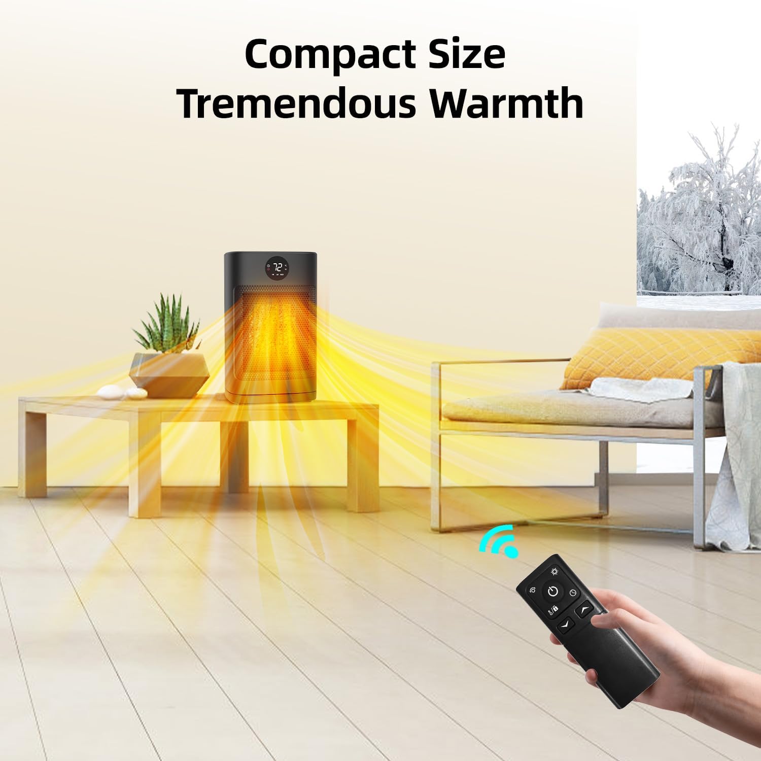 Wewarm Space Heaters for Indoor Use, 1500W Portable Heaters with Remote and LED Display, PTC Ceramic Electric Heater with Thermostat, 70Oscillation, 12H Timer, Desk Heater for office, Room Home Bedroom