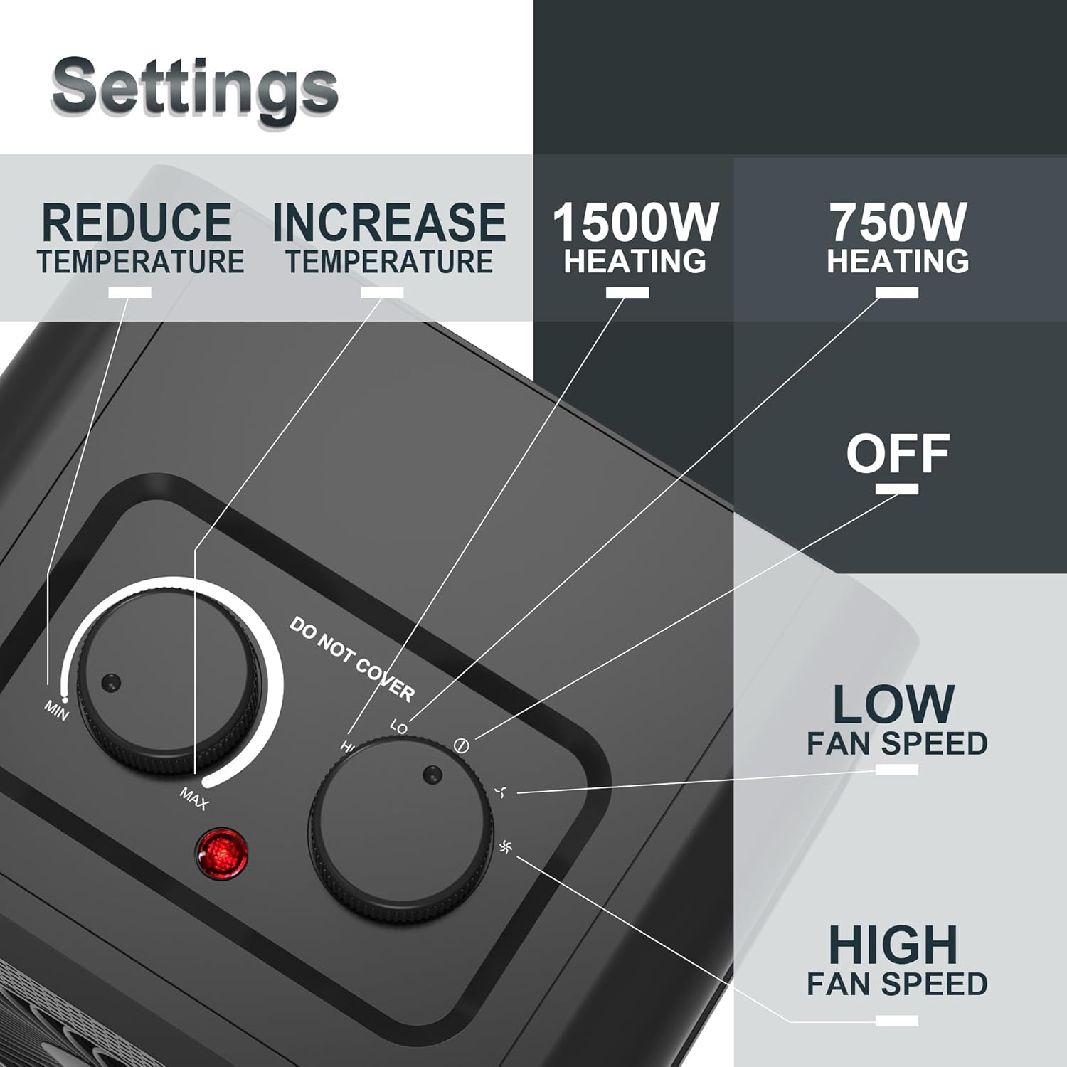 2 in 1 Fan and Heater fan Combo Portable Desk Heater with Cooling Function 2 Heating Setting 2 cooling speed Overheat and Tip Over Protection for Indoor Use Black