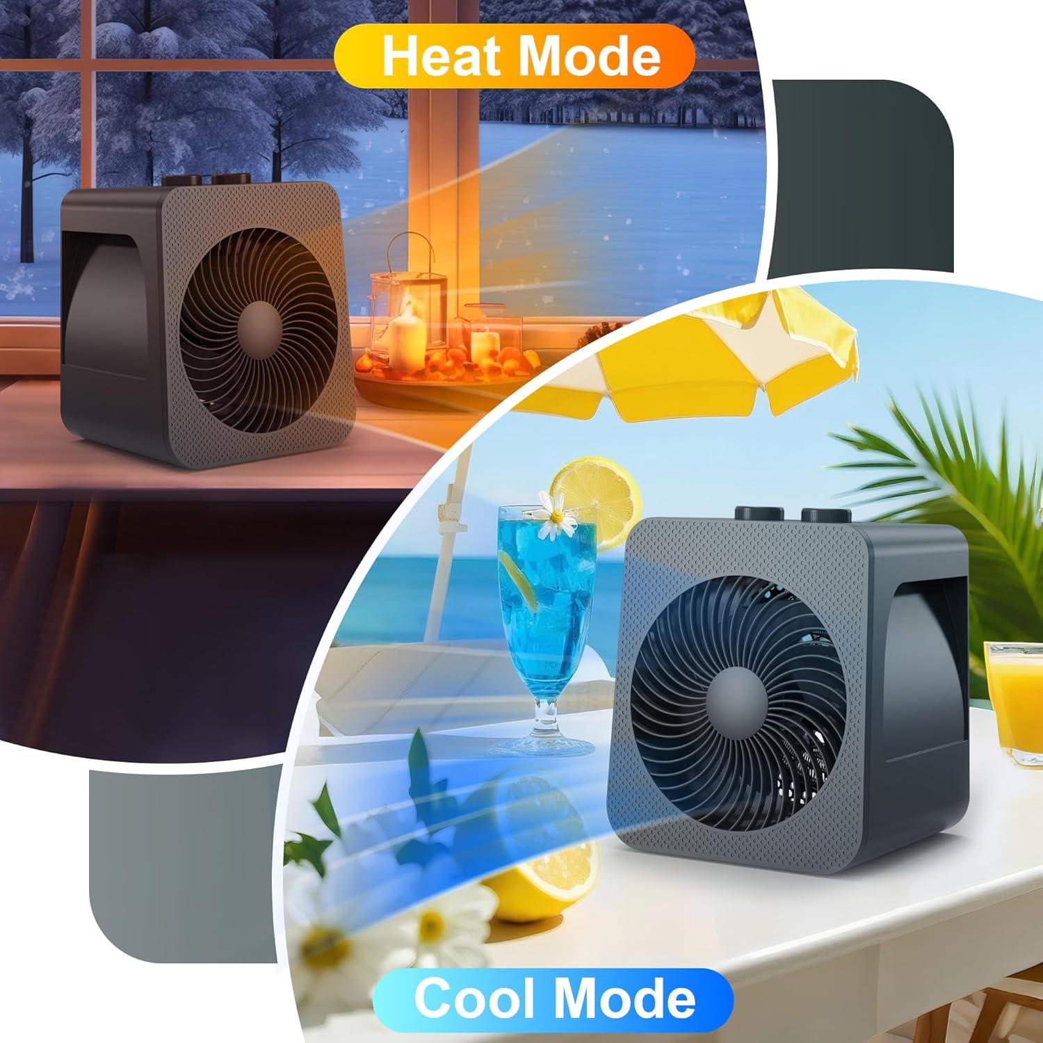 2 in 1 Fan and Heater fan Combo Portable Desk Heater with Cooling Function 2 Heating Setting 2 cooling speed Overheat and Tip Over Protection for Indoor Use Black