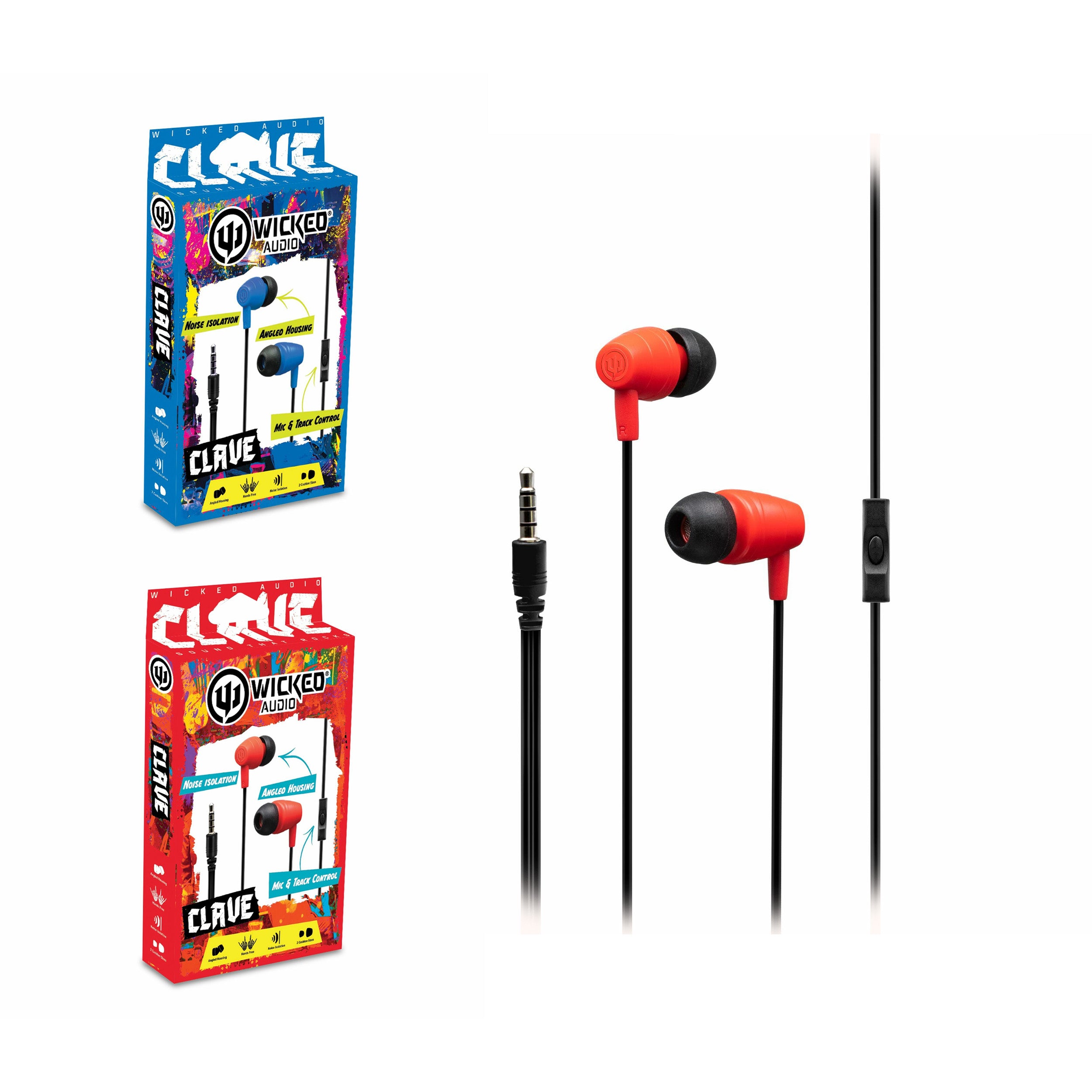 Wicked Audio Clave Wired Earbuds with 10mm Drivers, 4ft Cord, Additional Cushions, Mic & Track Control