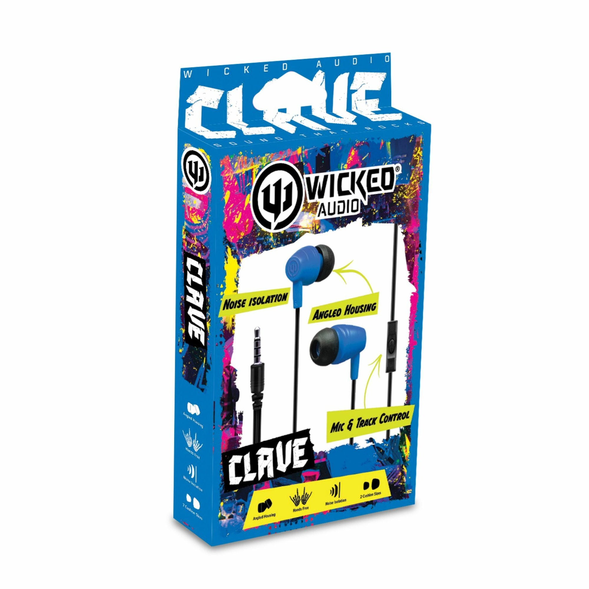 Wicked Audio Clave Wired Earbuds with 10mm Drivers, 4ft Cord, Additional Cushions, Mic & Track Control