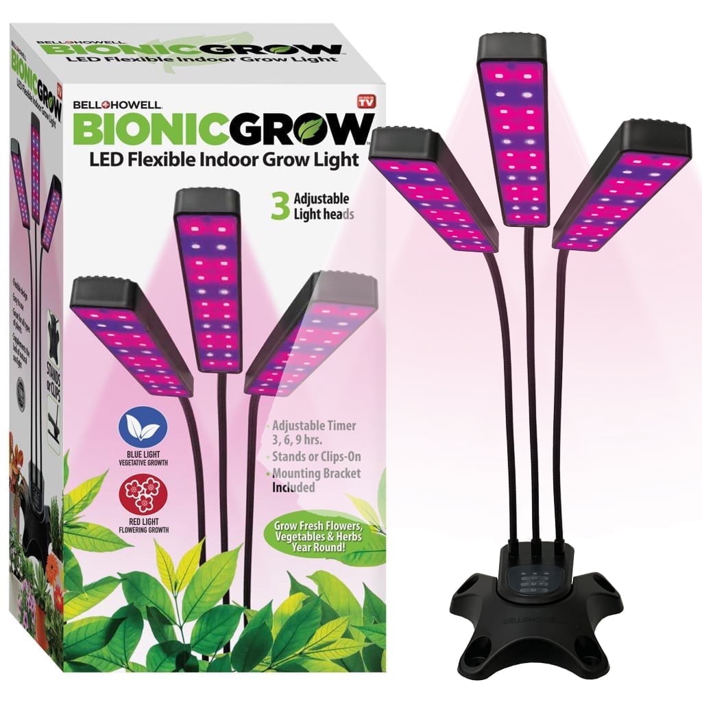 Bell+Howell Bionic Grow Light for Indoor Plants, 3 Heads Flexible Growing Lamp with 8 Brightness Settings, 3 Light Modes Including Full Spectrum UV Light Growing Plant Light As Seen On TV