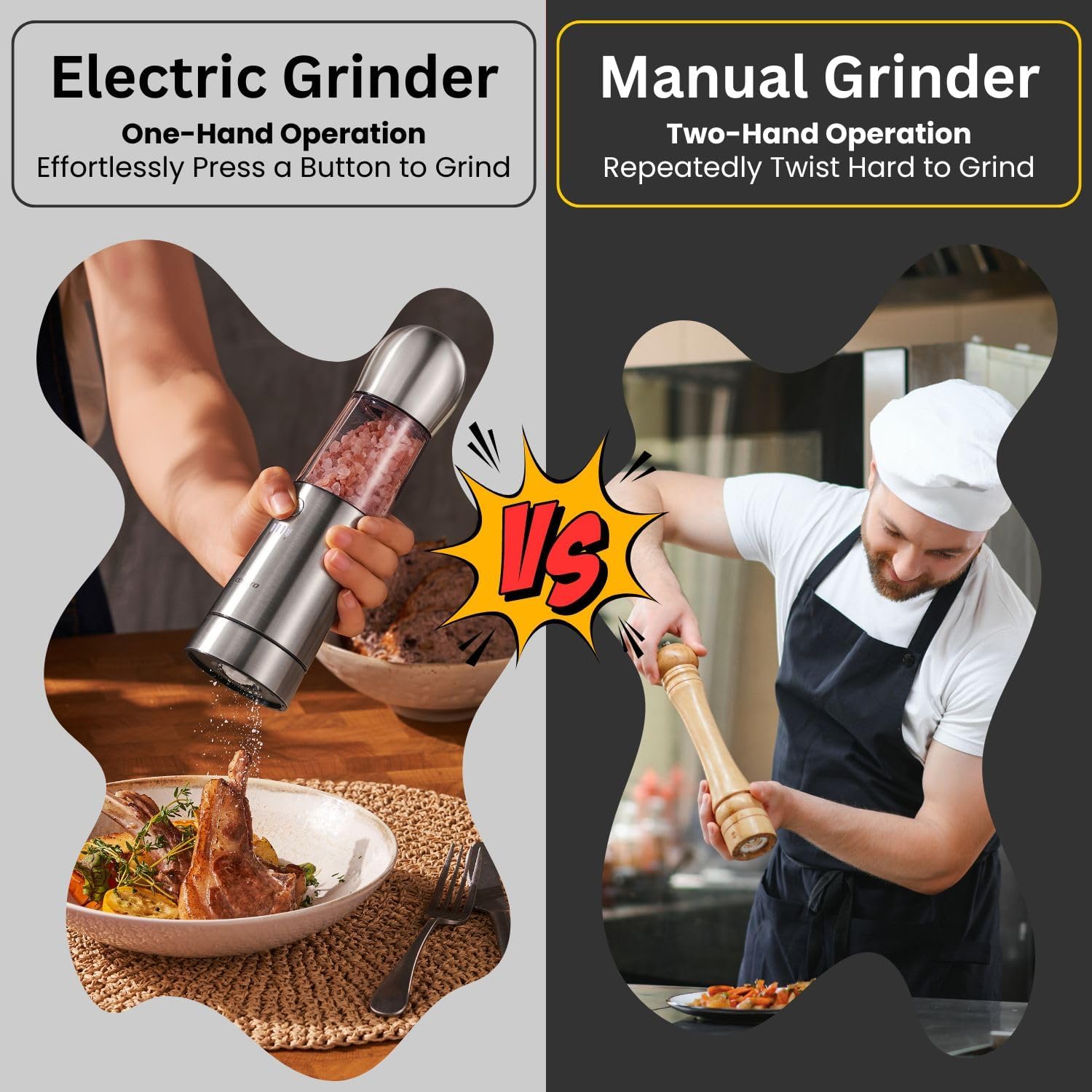 COSPRO Electric Salt and Pepper Grinder Set of 3 with Wireless Charging Base | Rechargeable Automatic Pepper Mill | Stainless Steel | One-Hand Use | Adjustable Coarseness | Easy Clean | Kitchen Gift