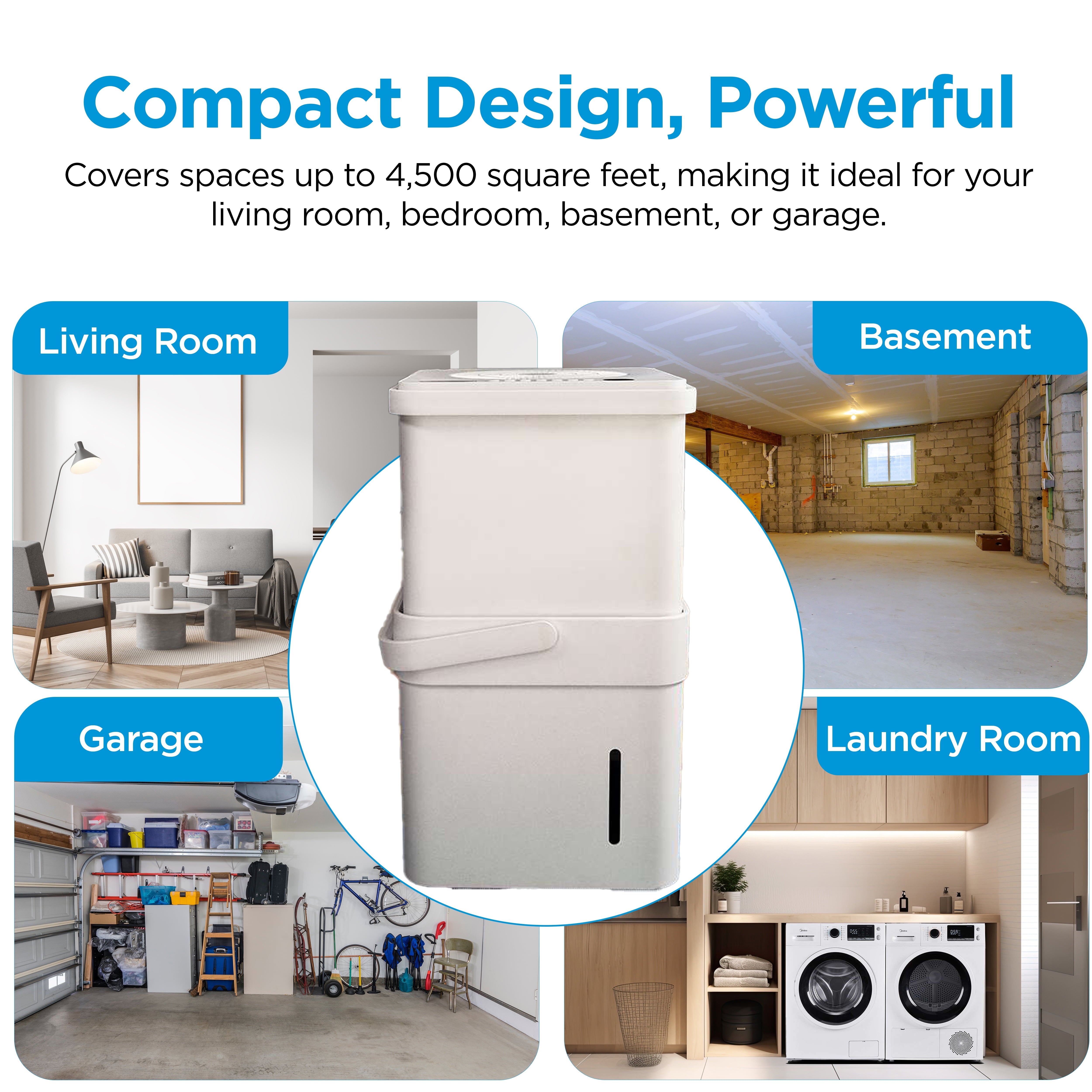 Midea Cube 50 Pint Dehumidifier for Basement and Rooms at Home for up to 4,500 Sq. Ft., Smart Control, Compatible with Alexa (Grey), Drain Hose Included