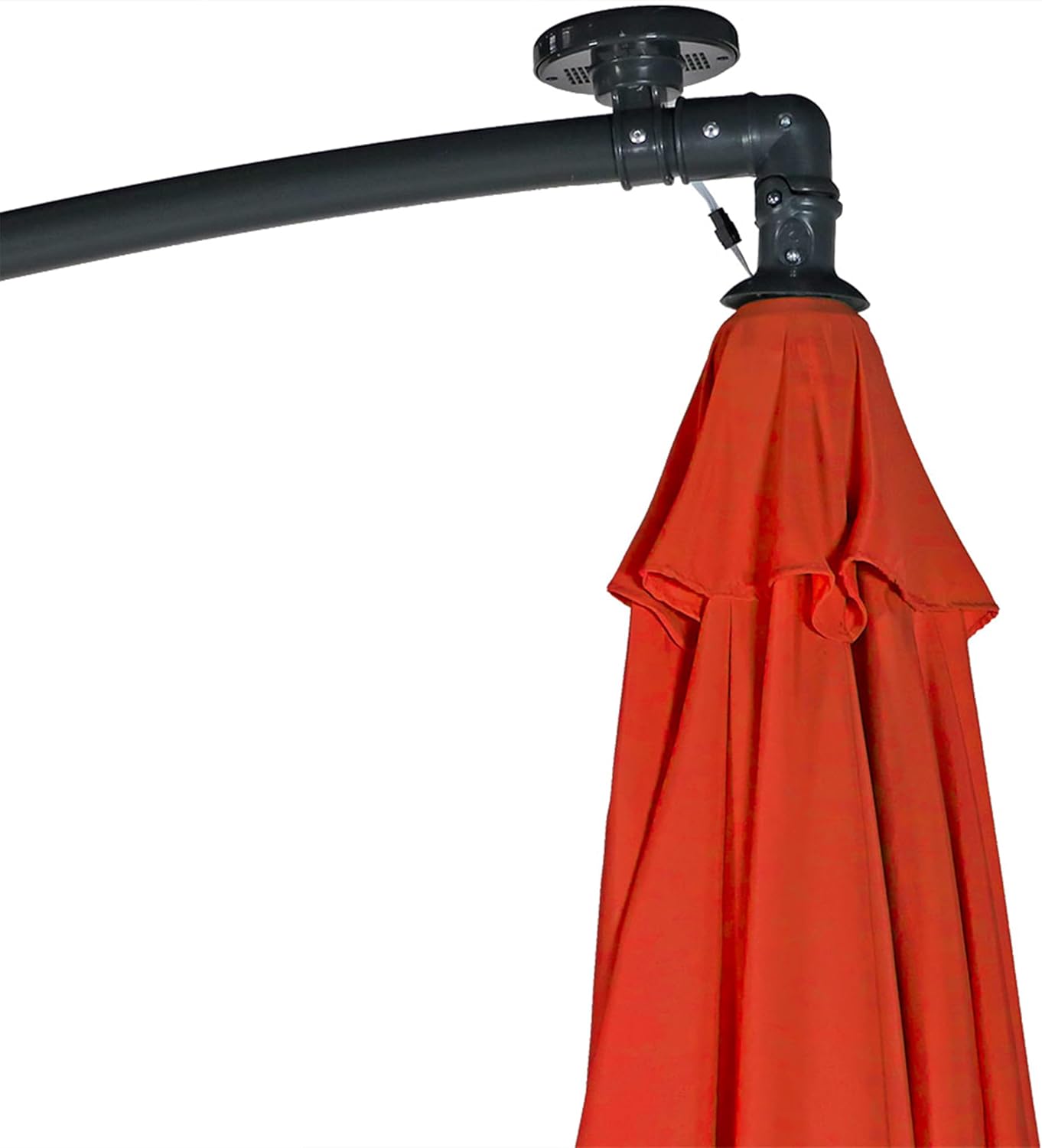 Sunnydaze 10' Solar Offset Patio Umbrella - Solar Cantilever Umbrella Outdoor with LED Lights - Polyester Shade, Air Vent, & Cross Base Burnt Orange