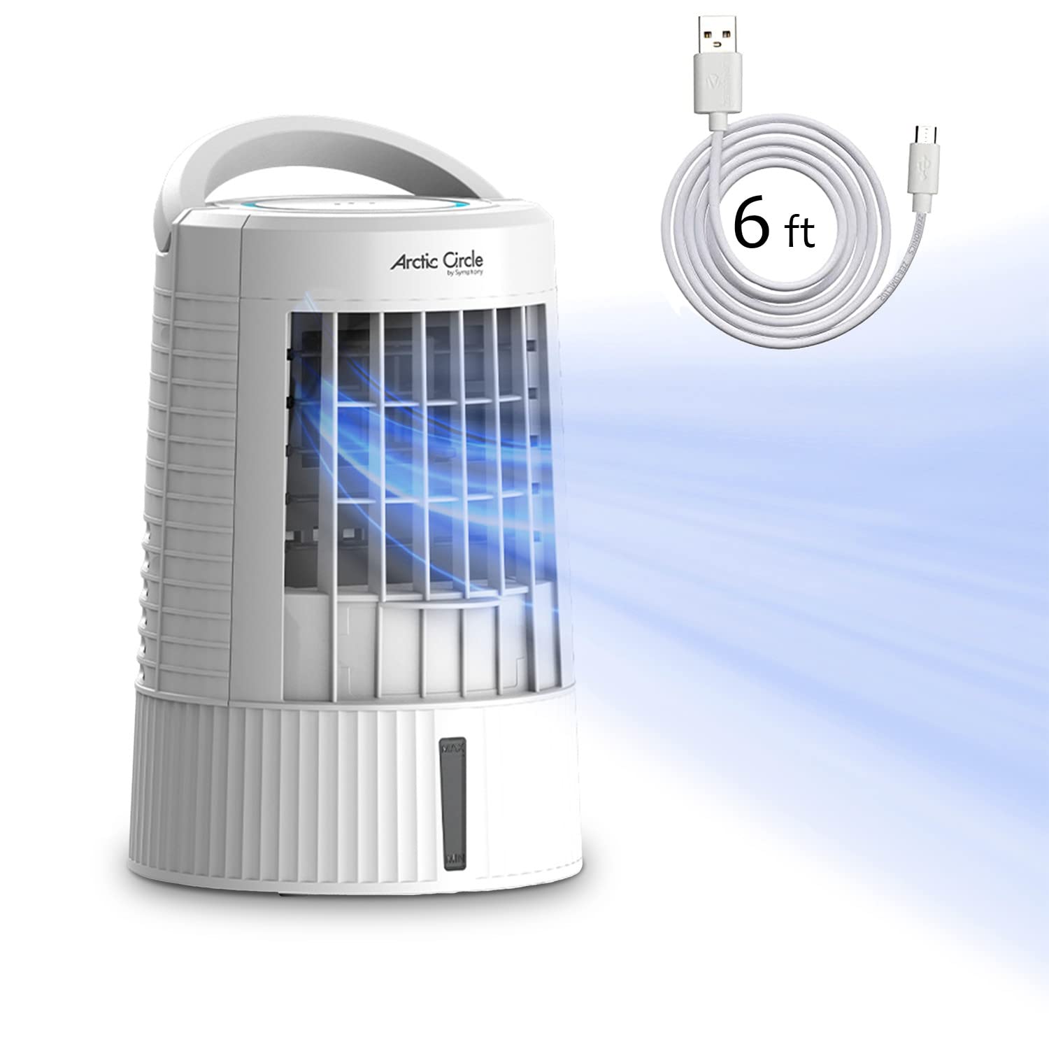 Artic Circle USB Powered Mini Evaporative Air Cooler for Bedroom, Office, Camping, RV with 3 Speeds, LED Touch Panel