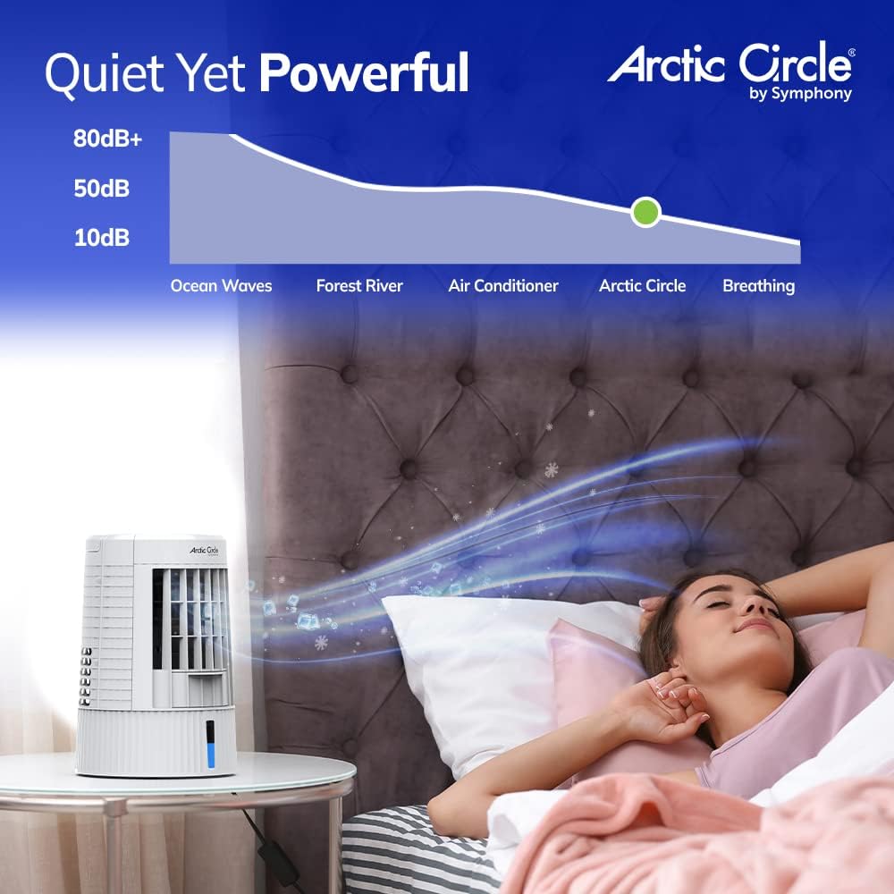 Artic Circle USB Powered Mini Evaporative Air Cooler for Bedroom, Office, Camping, RV with 3 Speeds, LED Touch Panel