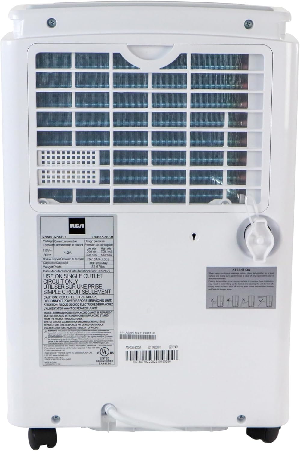 RCA 20-Pint Portable Dehumidifier with Auto-Shutoff & Timer, Home Dehumidifier and Moisture Absorber For Basement, Garage, Living Room in White