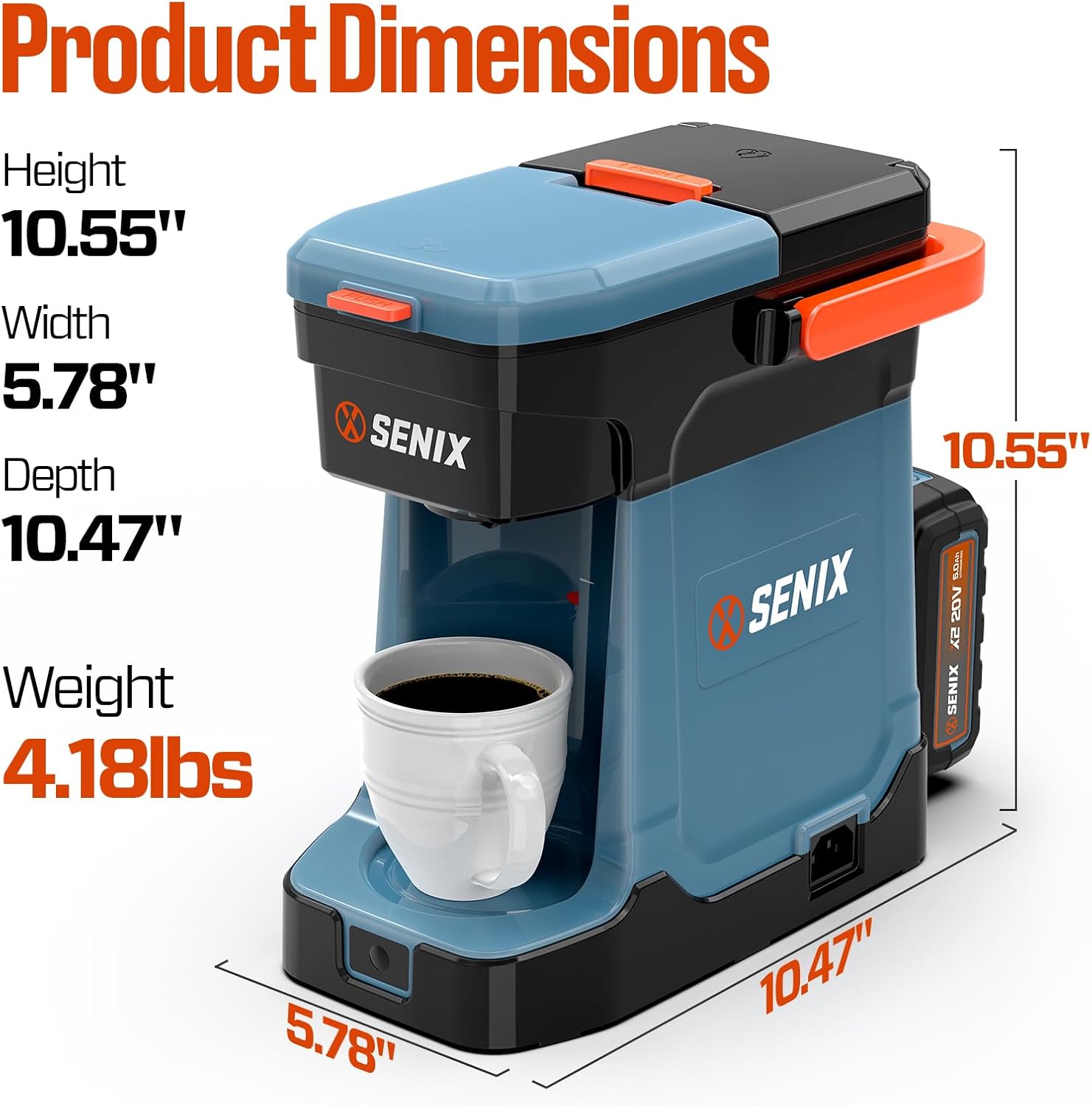 SENIX Single Serve Coffee Maker, Plug-in & Battery Coffee Machine, 8oz, Compatible with K-Cup, Grounds, Pods for Travel, Camping, Outdoor, Home, Job Sites Includes Battery & Charger