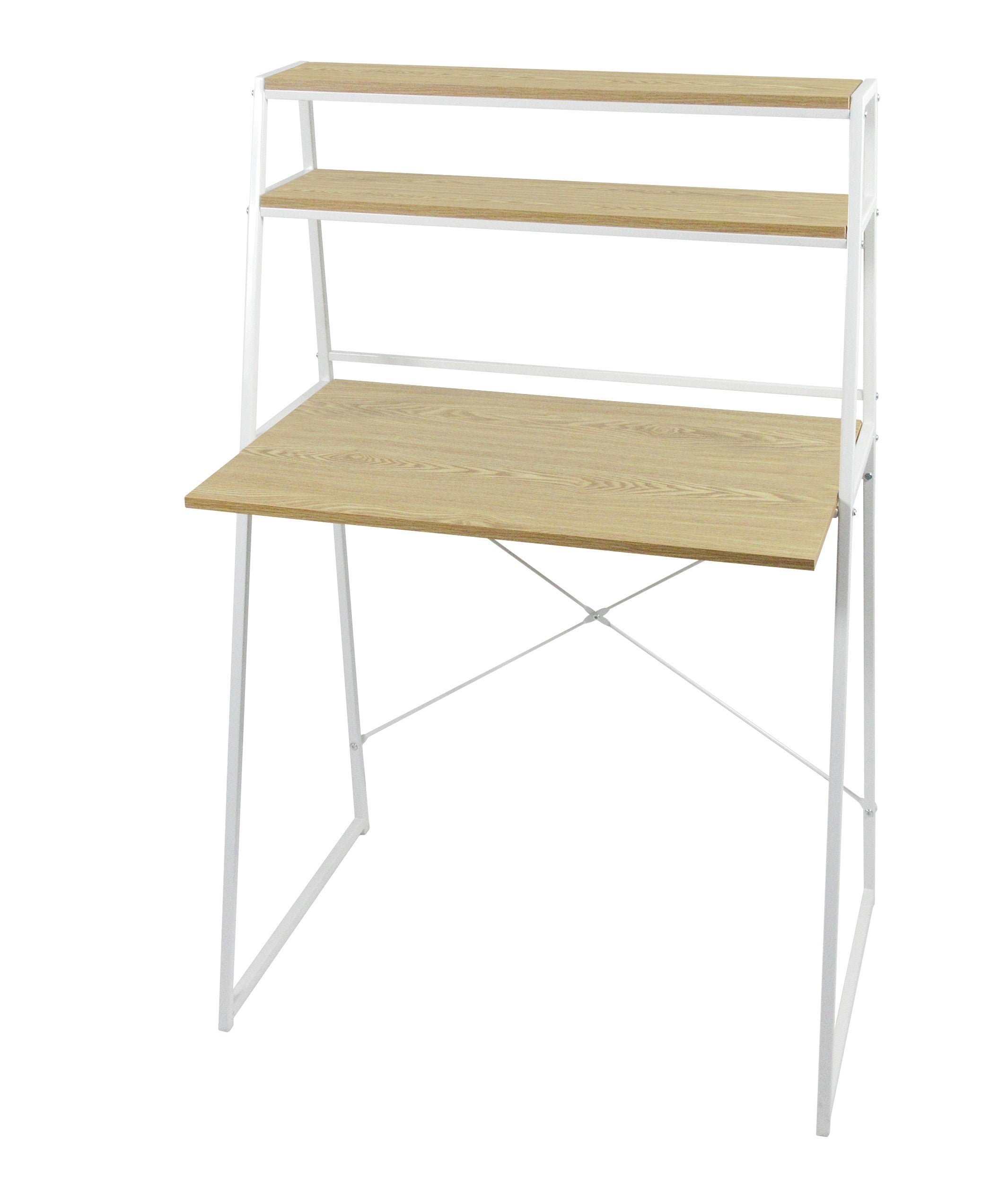 Metal Frame Desk with Shelving, White