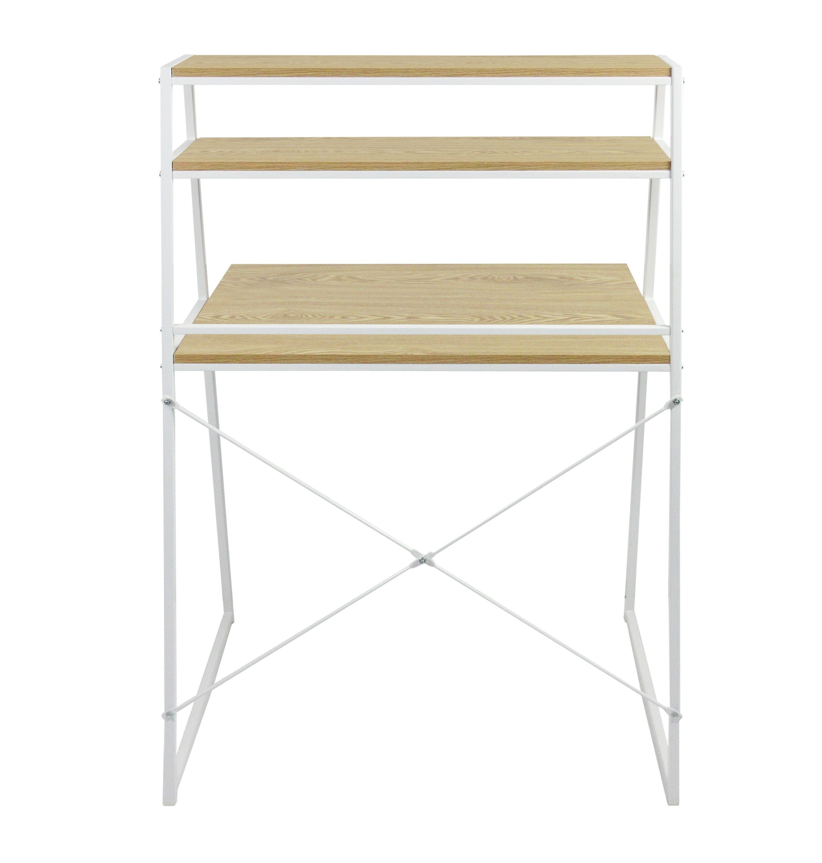 Metal Frame Desk with Shelving, White