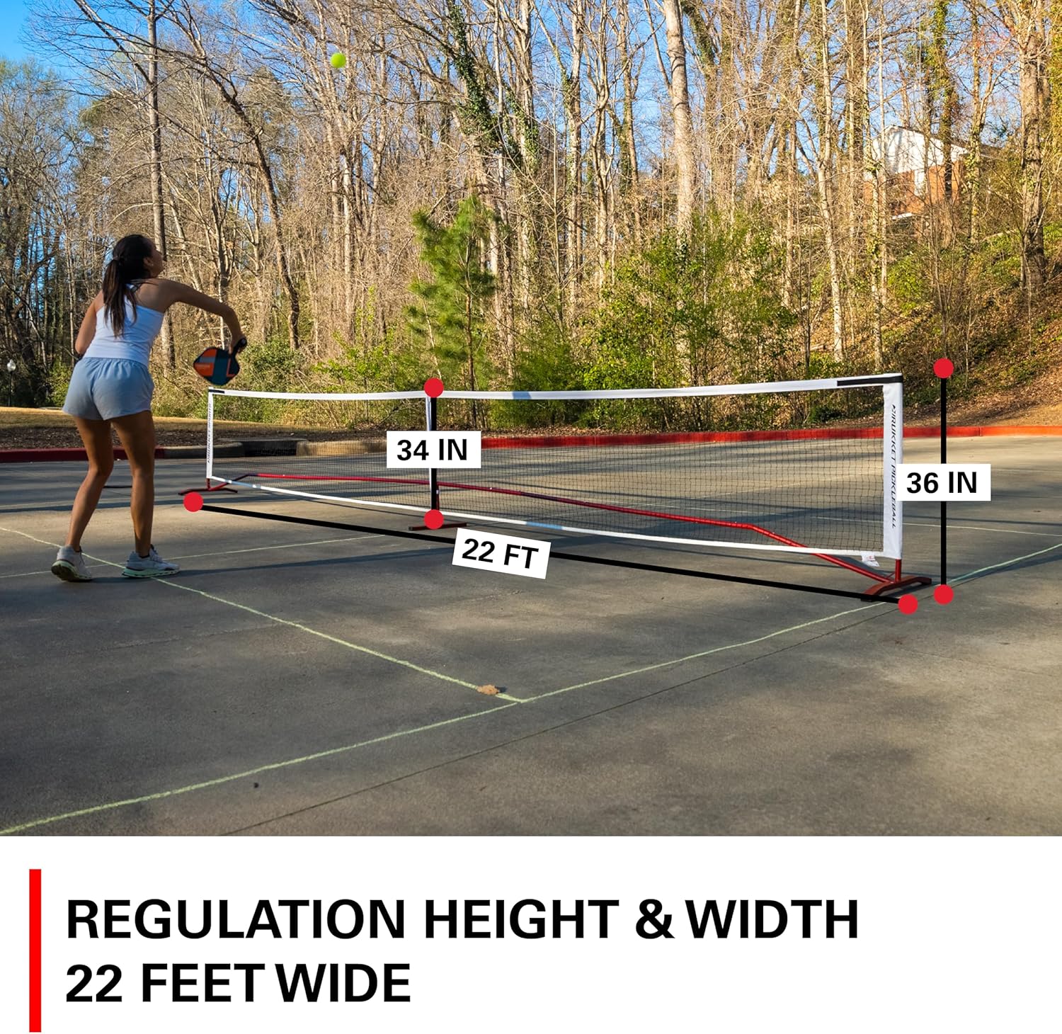 Rukket Sports Portable Pickleball Net for Outdoor and Indoor Use, Regulation Size 22 Foot Net with Steel Frame, PE Netting, Carry Bag, and Court Marking Kit