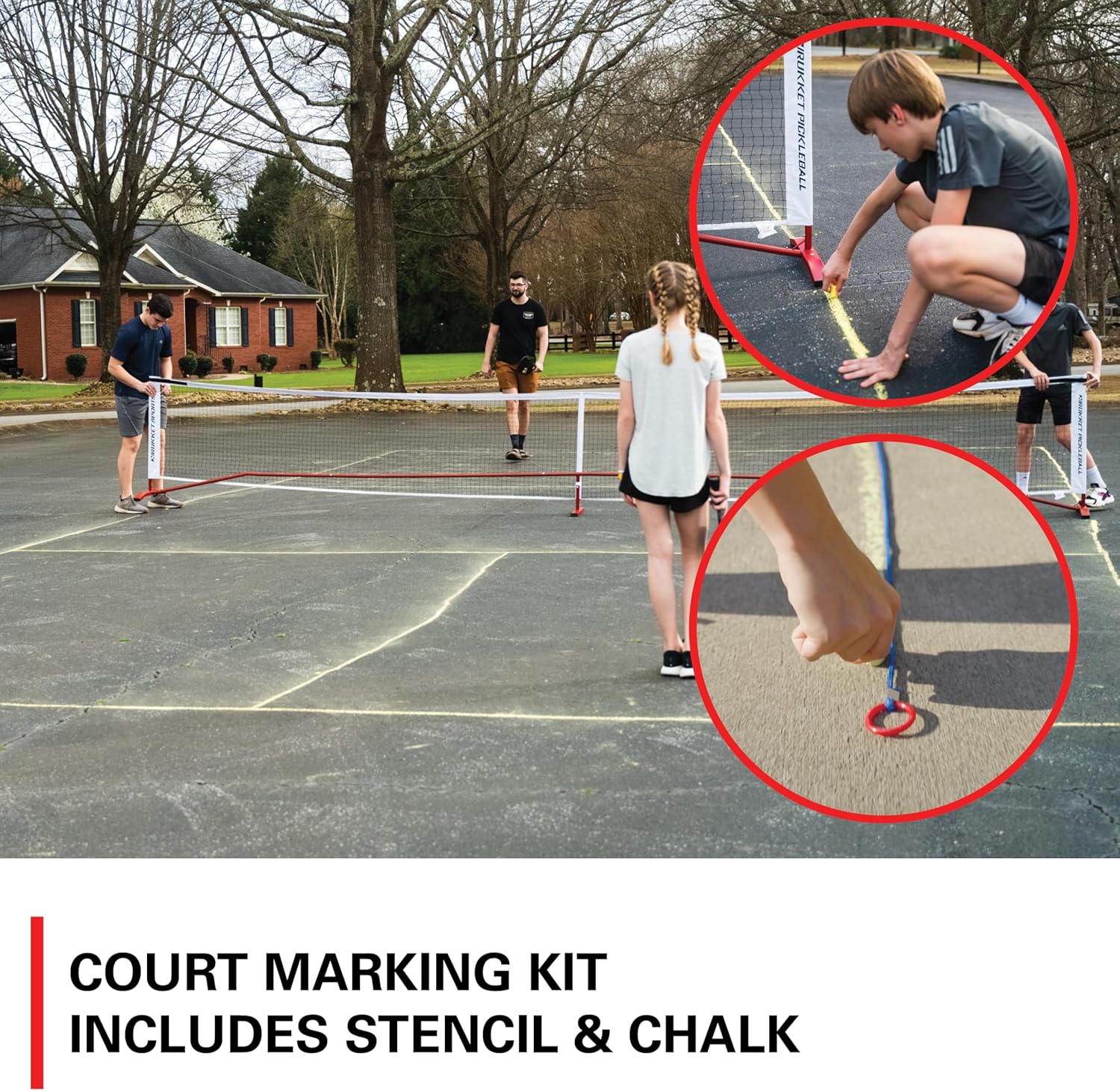Rukket Sports Portable Pickleball Net for Outdoor and Indoor Use, Regulation Size 22 Foot Net with Steel Frame, PE Netting, Carry Bag, and Court Marking Kit