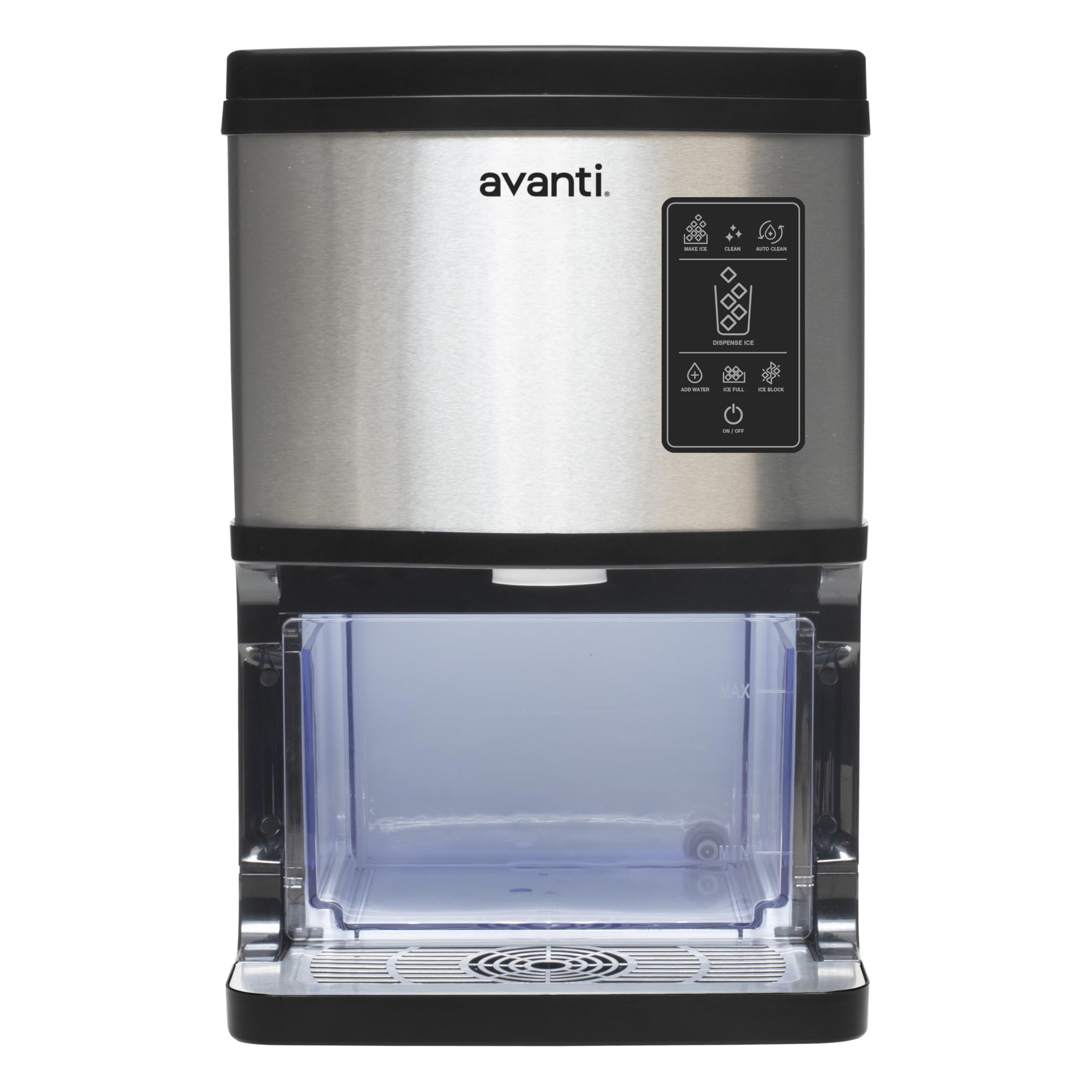 Avanti Nugget Ice Maker with Digital Controls and Dispenser Countertop Use Self-Cleaning Makes 33lbs of Chewable Ice Per Day, Includes Ice Bin, 195-Watts, Stainless Steel 195 Watt Digital