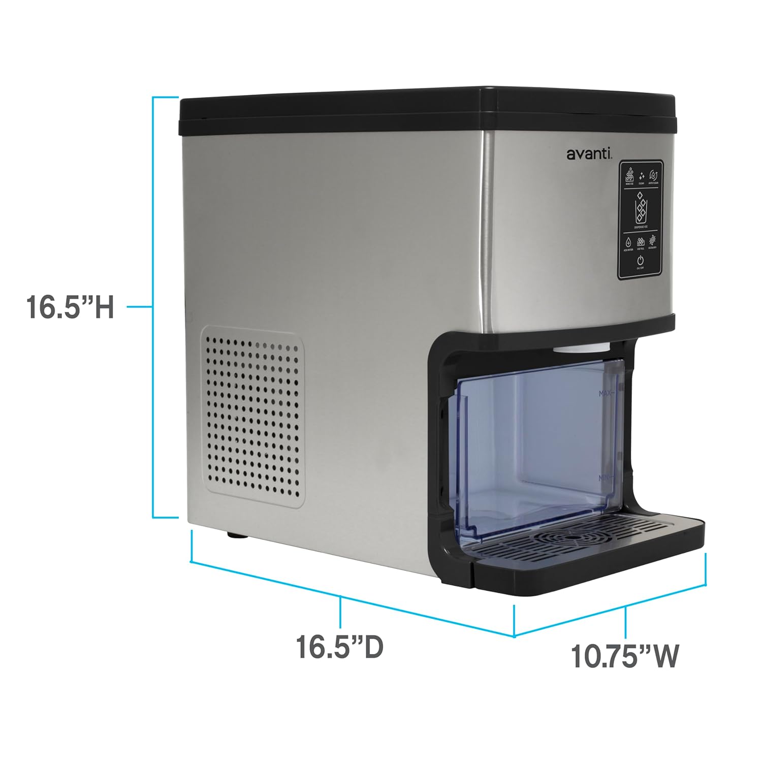 Avanti Nugget Ice Maker with Digital Controls and Dispenser Countertop Use Self-Cleaning Makes 33lbs of Chewable Ice Per Day, Includes Ice Bin, 195-Watts, Stainless Steel 195 Watt Digital