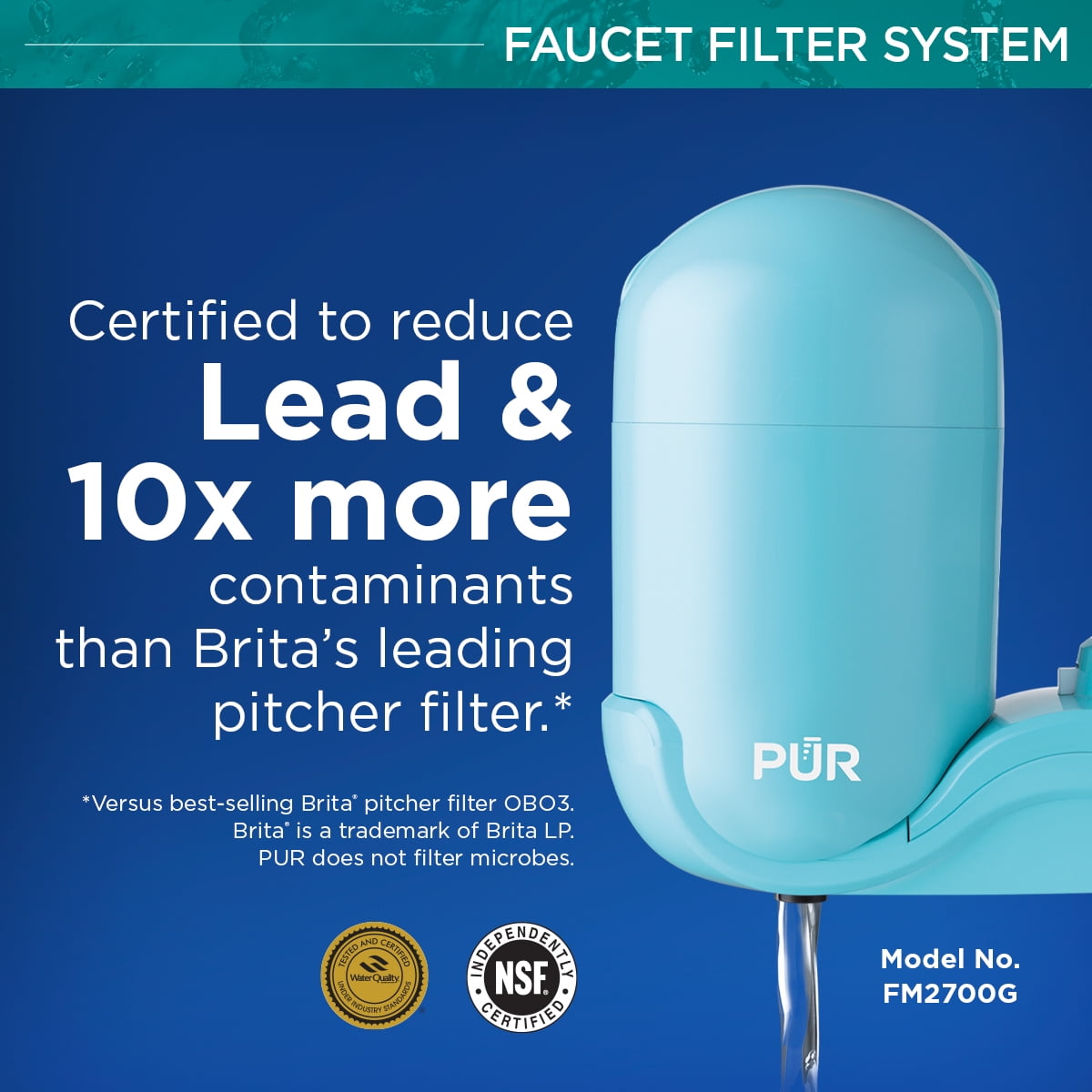 PUR Plus Faucet Mount Water Filtration System, FM2700G, Sea Glass