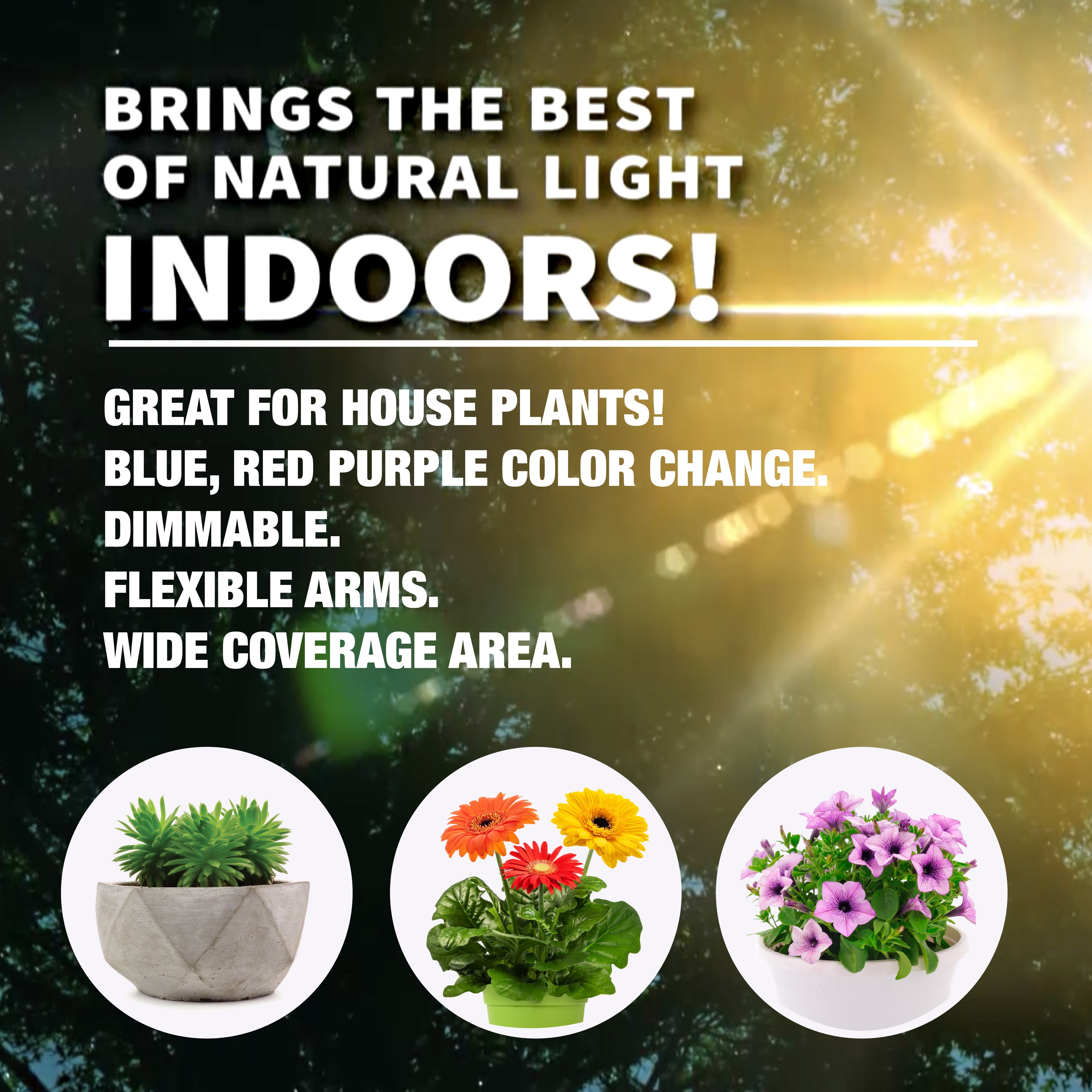 Bell+Howell Bionic Grow Light for Indoor Plants, 3 Heads Flexible Growing Lamp with 8 Brightness Settings, 3 Light Modes, 2 Pack