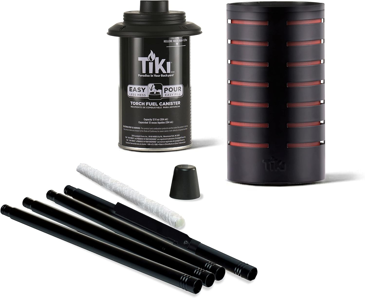 TIKI Metal Black & Orange Easy Install Outdoor Torches, 65-Inch, Weather-Resistant, with Wick & Snuffer, 8 Pack
