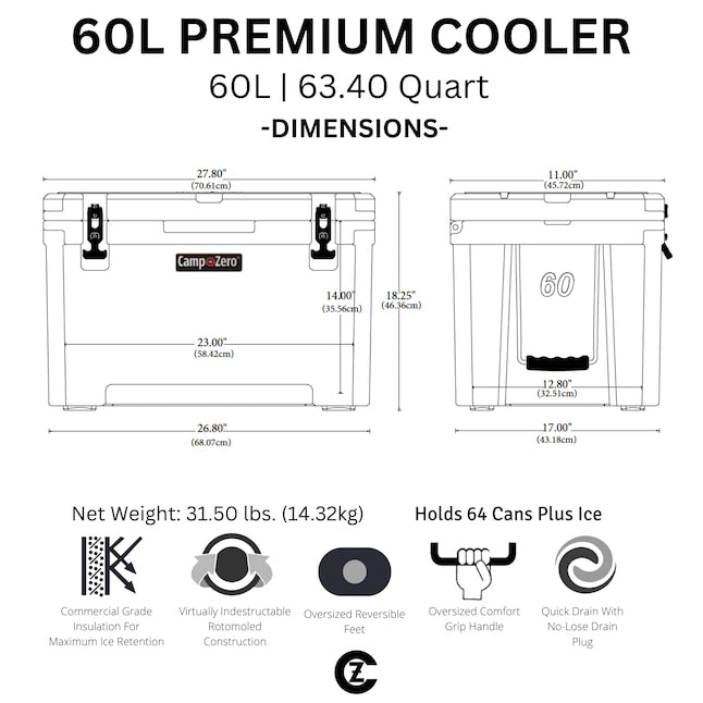CAMP-ZERO 60 - 63.40 Qt. Premium Cooler with Molded-In Cup Holders | Beige
