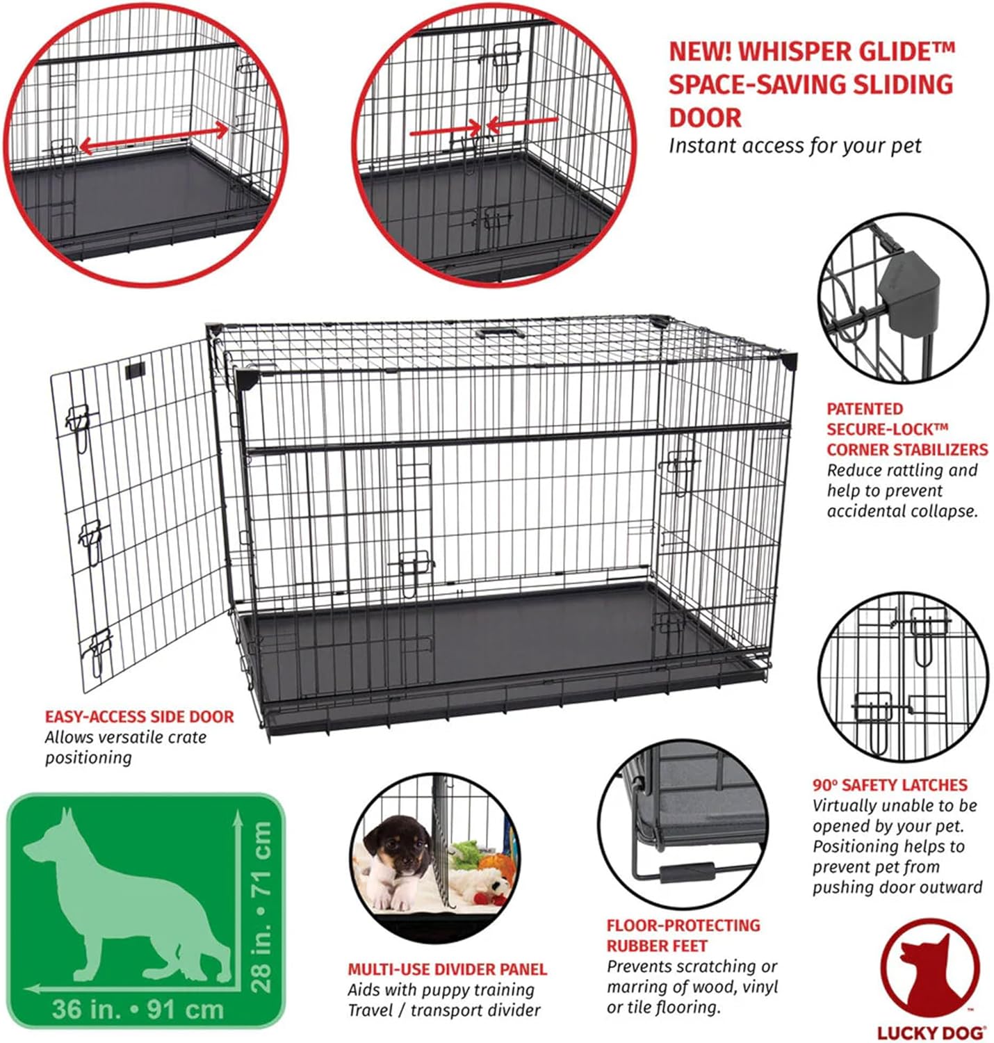 Lucky Dog Dwell Series 48 Inch XL Kennel Secure Fenced Pet Dog Crate, Black