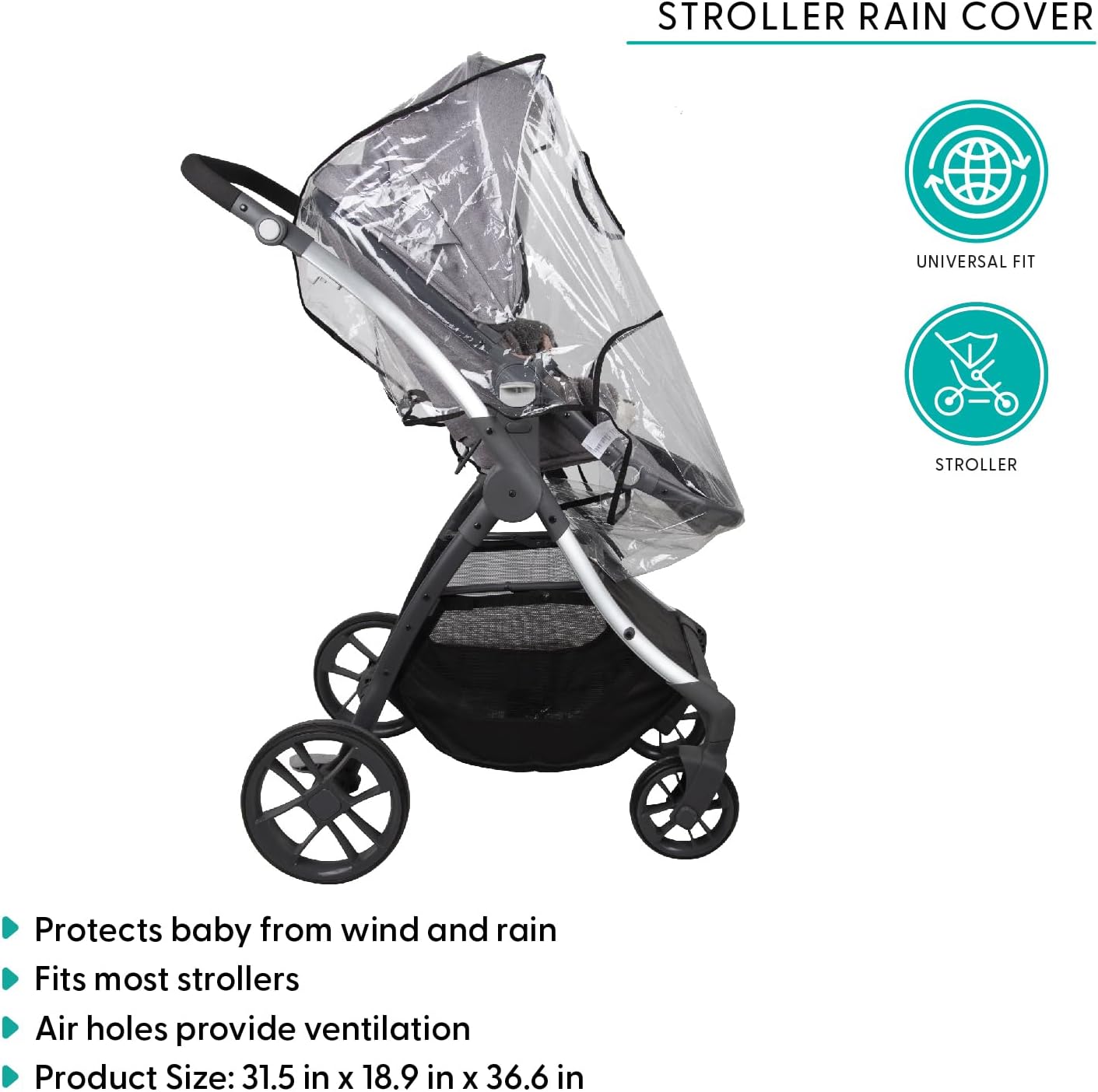Belle Clear Stroller Rain Cover, Universal Travel Weather Shield