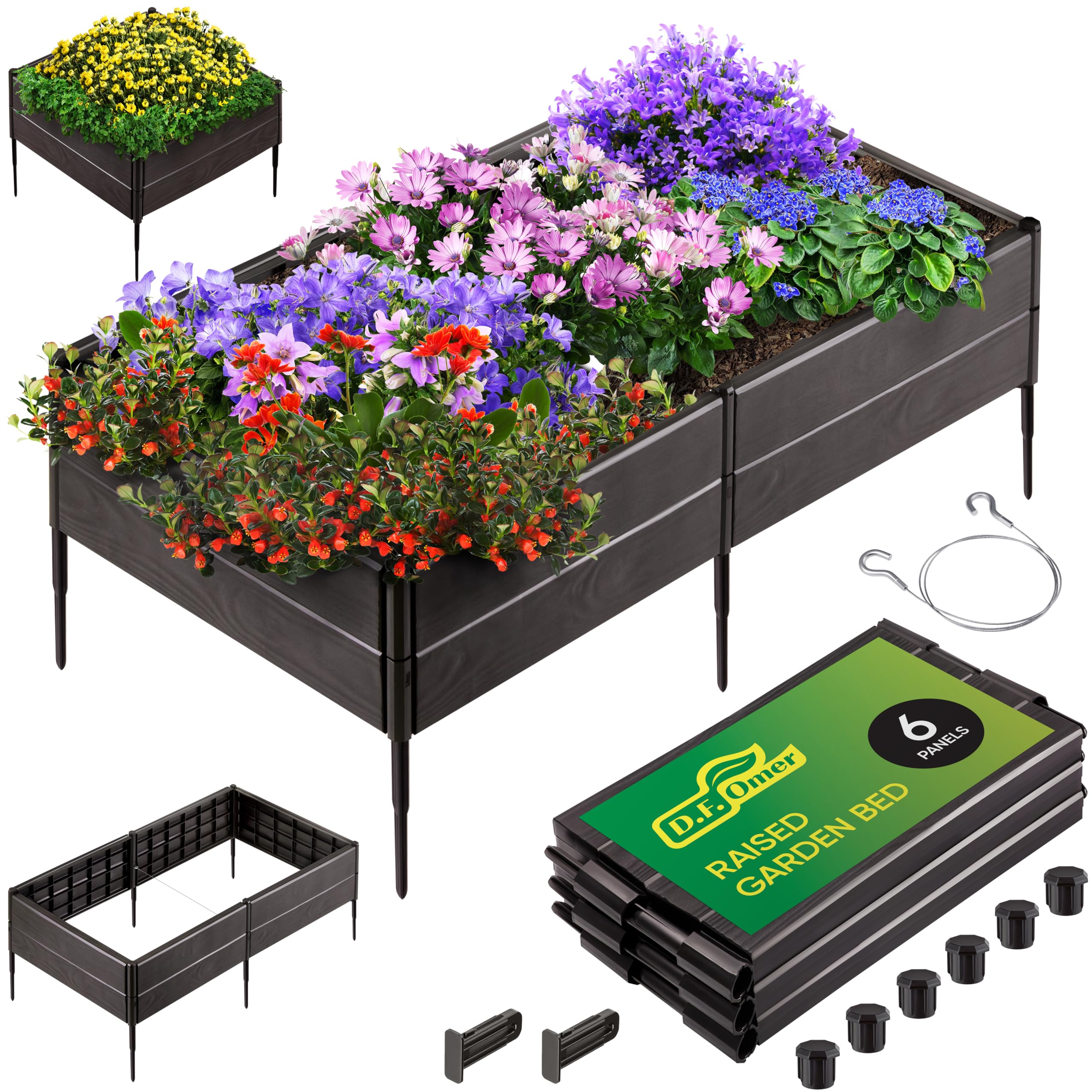 Raised Garden Bed Made of 100% Recycled Plastic Panels | Garden Boxes with Legs or Without | Holding 4 cu ft of Soil |by D.F. Omer Raised Garden Bed - 6 Panels