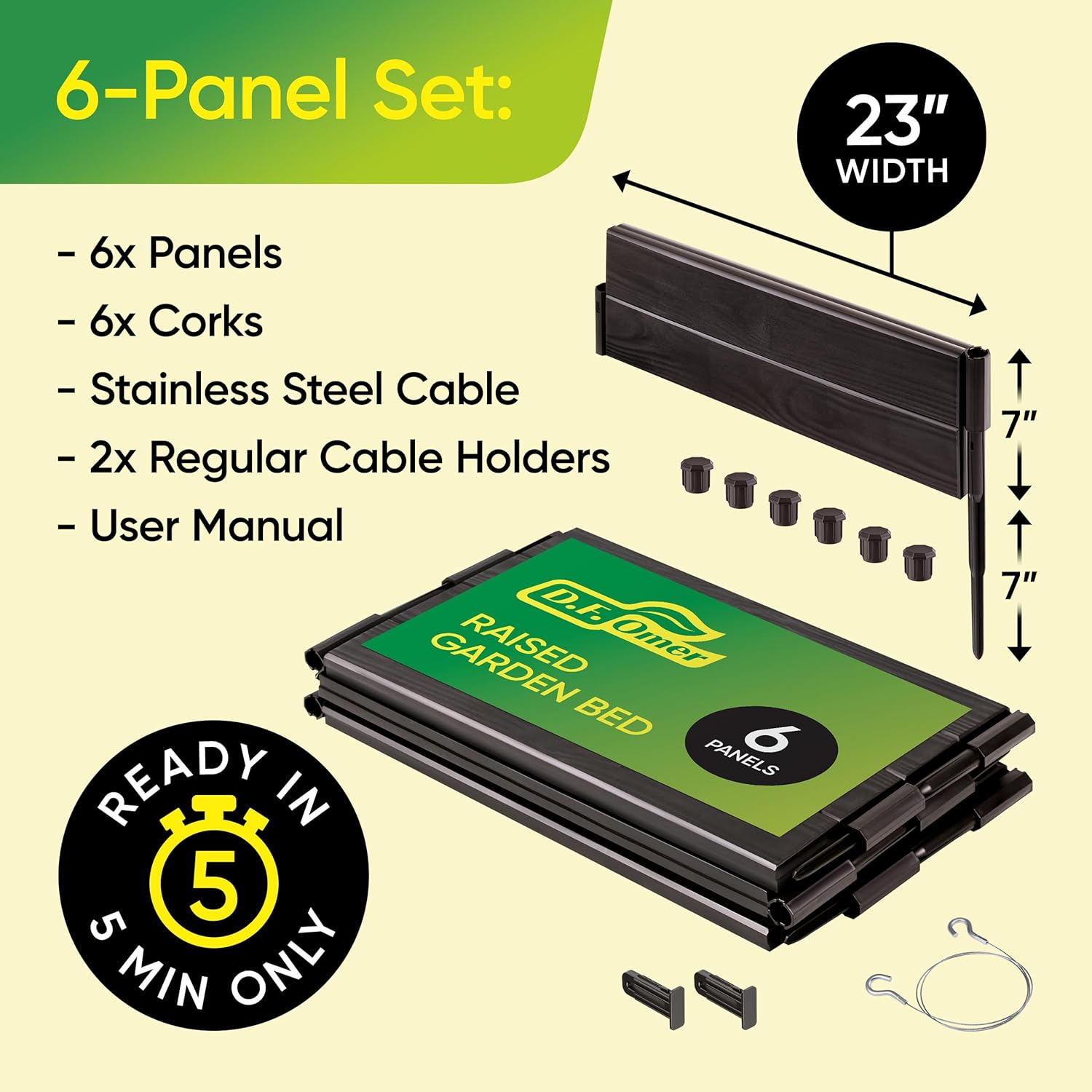 Raised Garden Bed Made of 100% Recycled Plastic Panels | Garden Boxes with Legs or Without | Holding 4 cu ft of Soil |by D.F. Omer Raised Garden Bed - 6 Panels