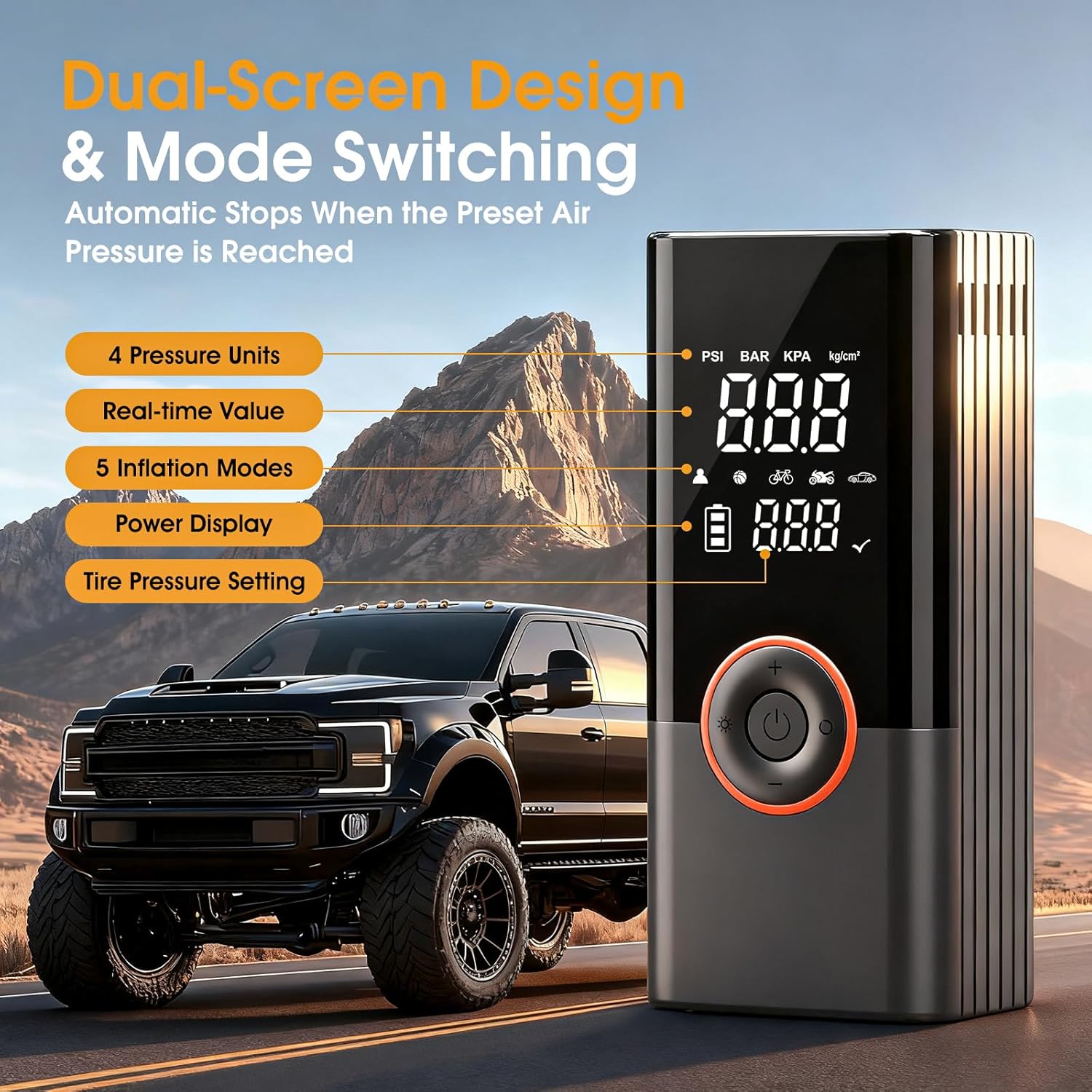 FLYKID Tire Inflator Portable Air Compressor - 150PSI Digital Air Pump for Car Tires, Fast Inflation for SUV/Truck/Bicycle, LED Light, Rechargeable Battery - Roadside Emergency & Outdoor Use