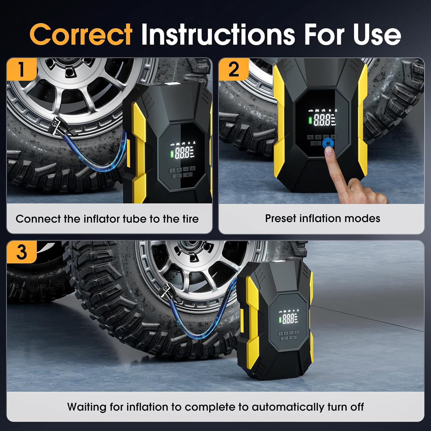 FLYKID Tire Inflator Portable Air Compressor - 5X Faster 150PSI Cordless Air Pump for Car Tires with Digital Pressure Gauge & Auto Shutoff