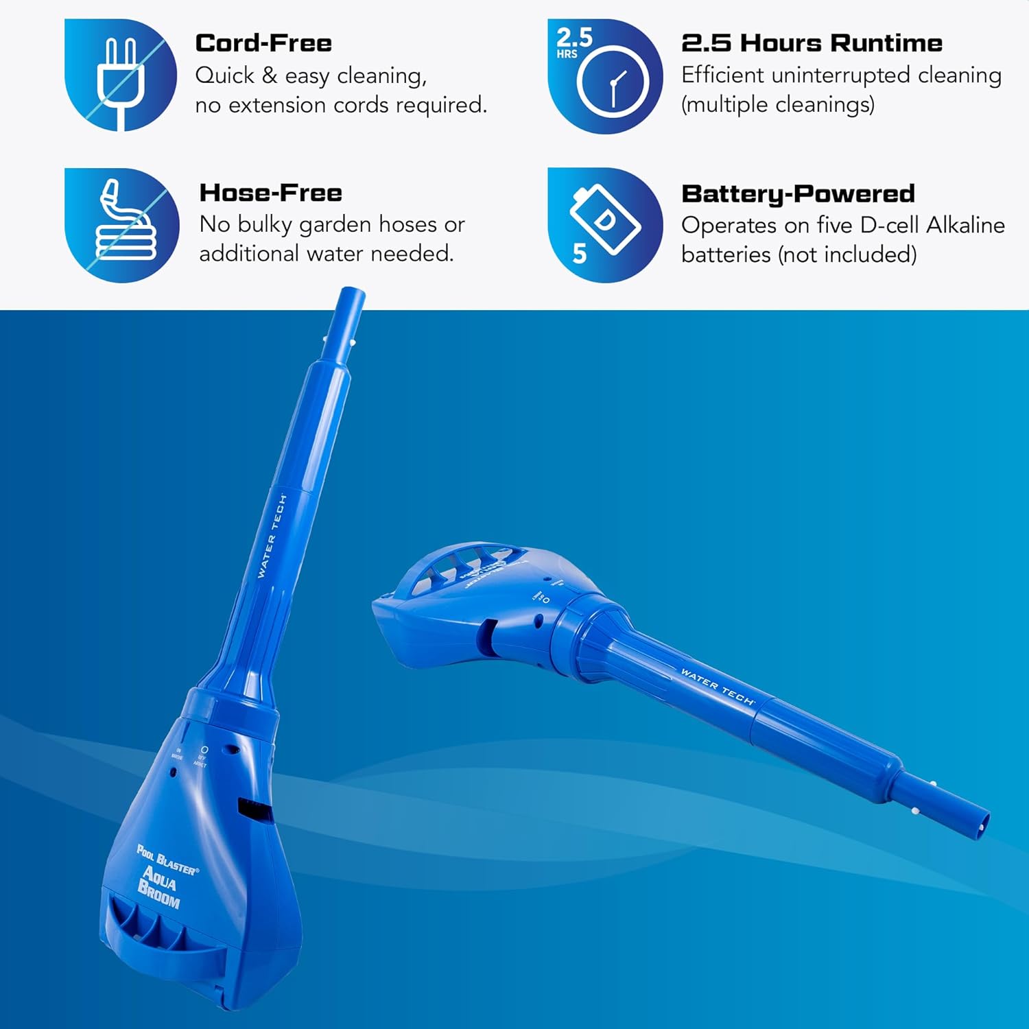 Pool Blaster Aqua Broom XL Ultra Cordless Pool & Spa Vacuum Cleaner with Pole Set, Battery-Powered Handheld Hoseless, Ideal for Hot Tubs, Inground & Above Ground Pool Steps, by Water Tech