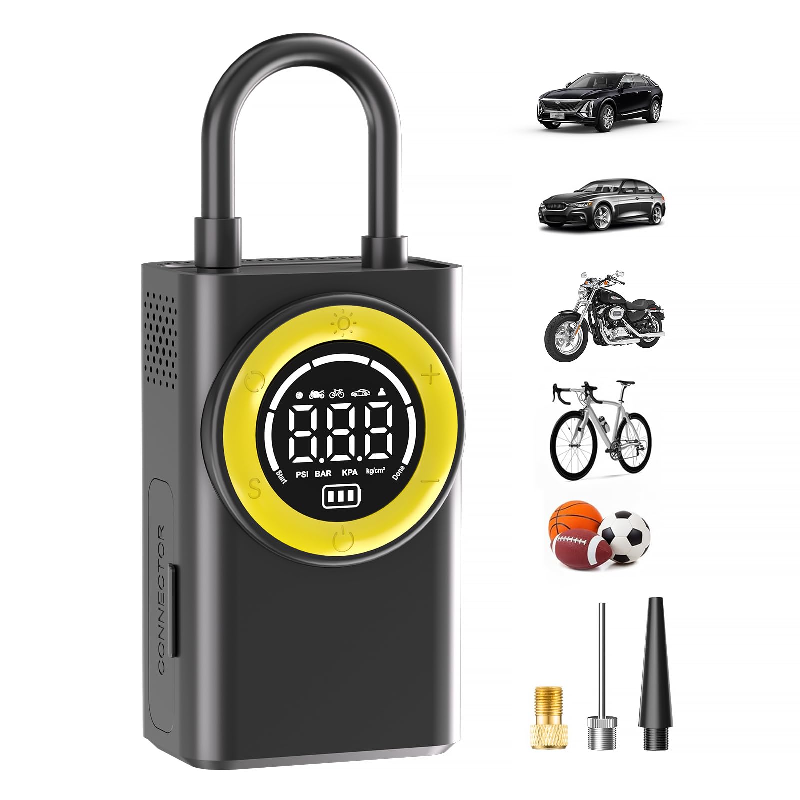 Tire Inflator Portable Air Compressor,150 PSI Cordless Air Pump for Car Tires with Digital Pressure Gauge & LED Light,5X Faster.