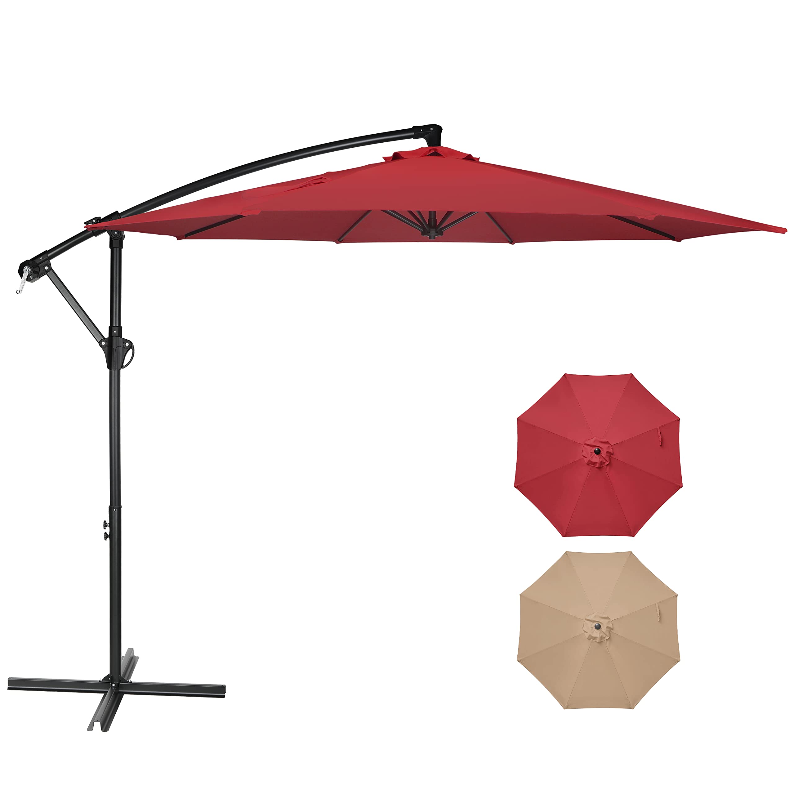 Yssoa 10ft Offset Umbrella Cantilever Patio Hanging Umbrella Outdoor Market Umbrella with Crank & Cross Base Suitable for Garden, Lawn, backyard and Deck, Red