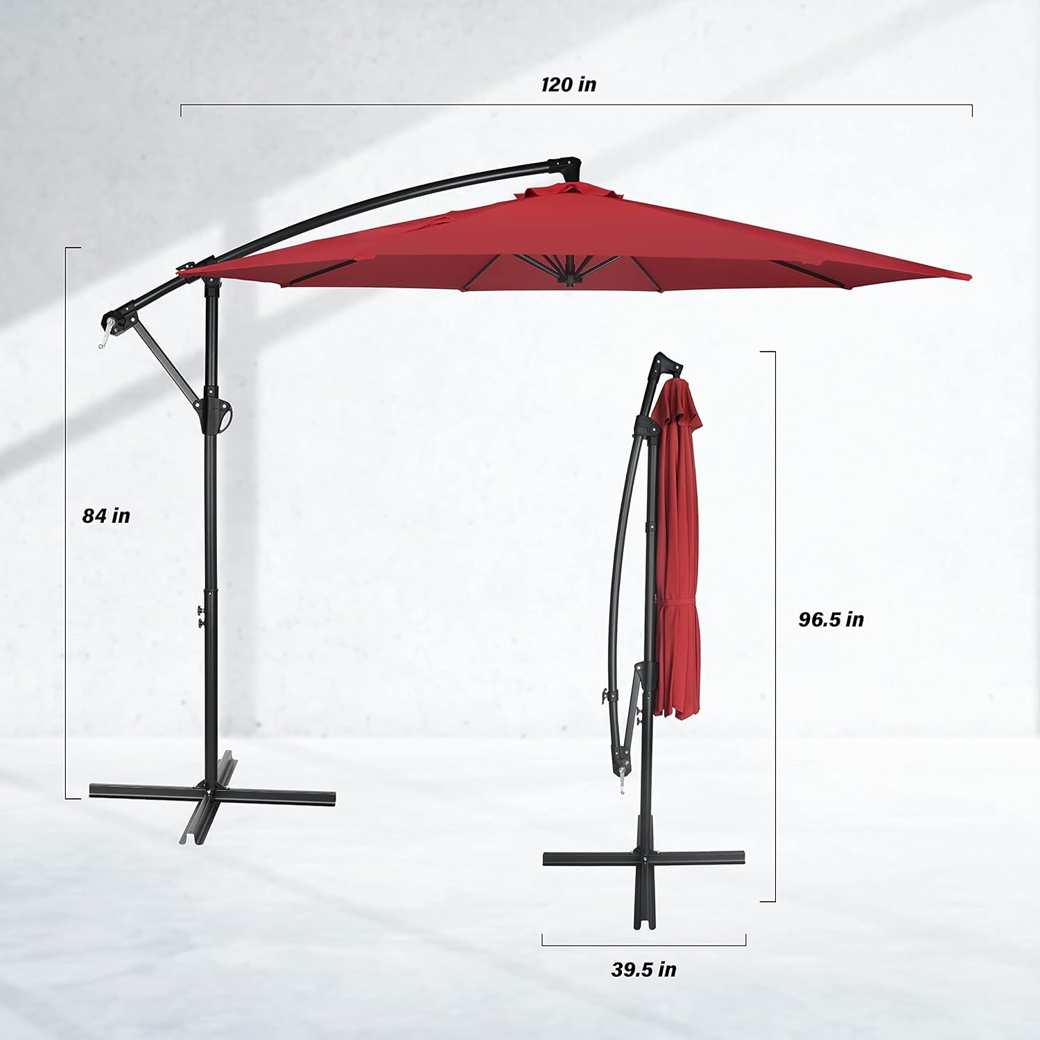 Yssoa 10ft Offset Umbrella Cantilever Patio Hanging Umbrella Outdoor Market Umbrella with Crank & Cross Base Suitable for Garden, Lawn, backyard and Deck, Red