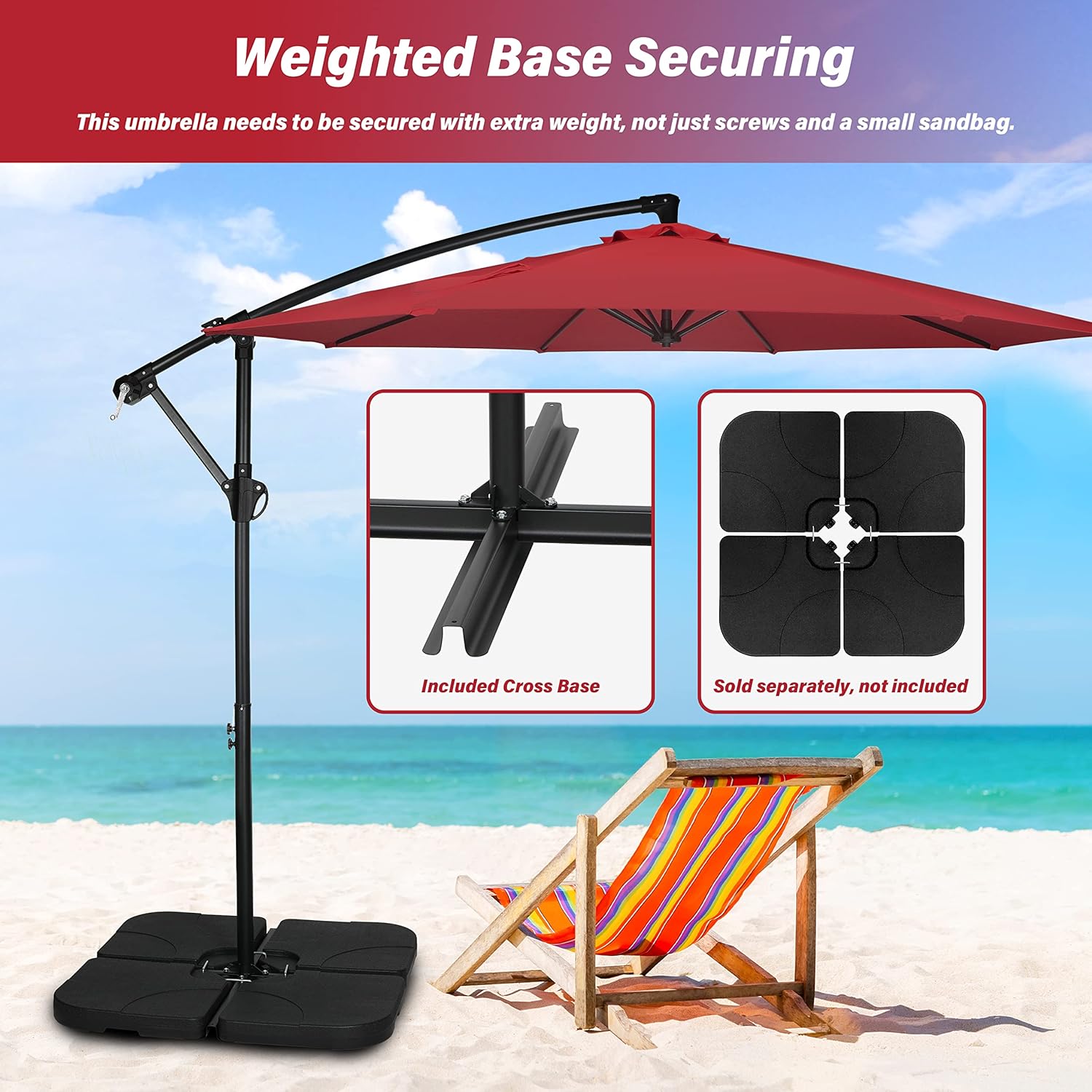 Yssoa 10ft Offset Umbrella Cantilever Patio Hanging Umbrella Outdoor Market Umbrella with Crank & Cross Base Suitable for Garden, Lawn, backyard and Deck, Red