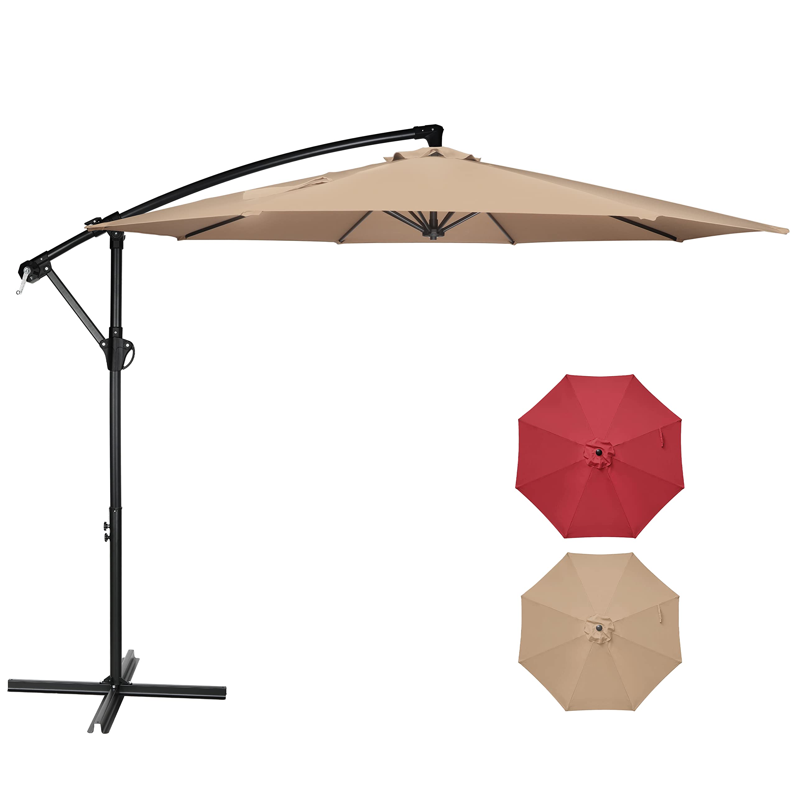 Simple Deluxe 10ft Offset Umbrella Cantilever Patio Hanging Umbrella Outdoor Market Umbrella with Crank & Cross Base Suitable for Garden, Lawn, backya