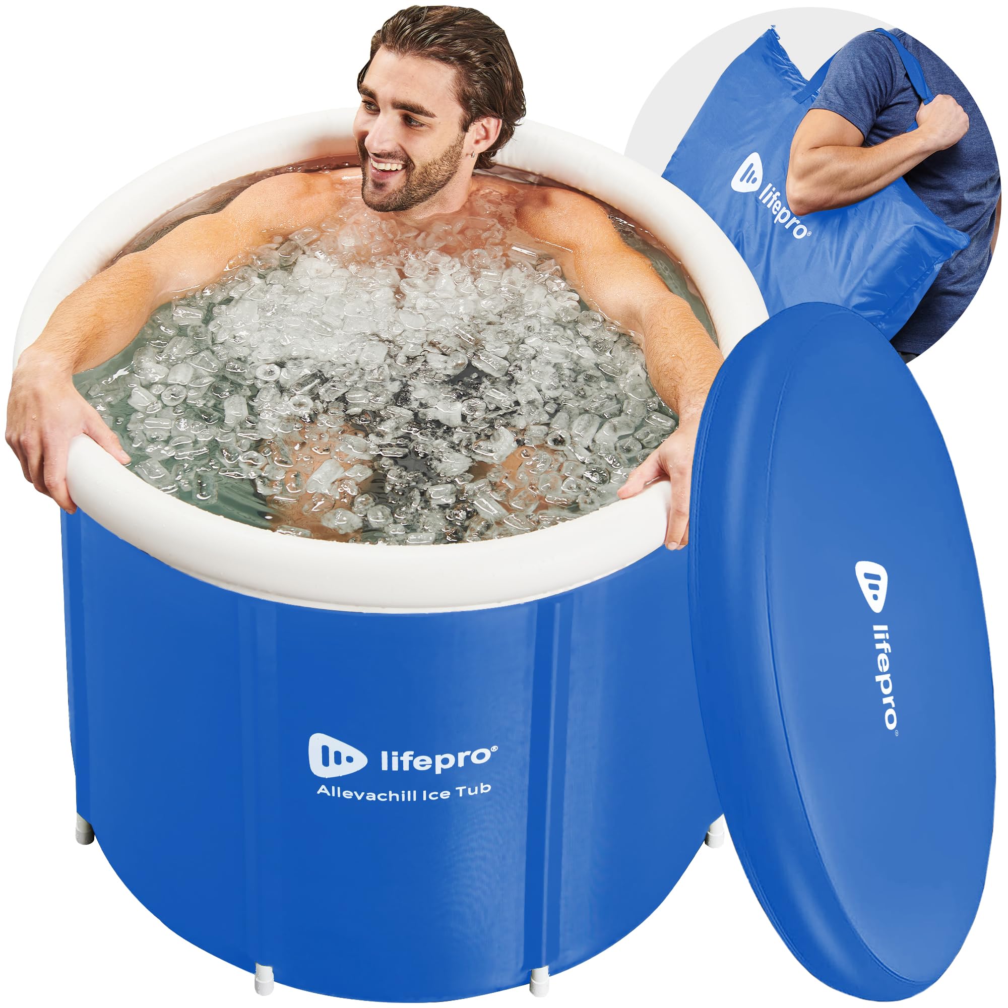 Lifepro Portable Ice Bath Tub with Cover and Storage Bag - Home & Travel Ice Bath Tub for Athletes and Adults, Durable Cold Plunge Tub for Home Therapy Sessions, Outdoor Ice Bath Cold Water Plunge Tub, Blue