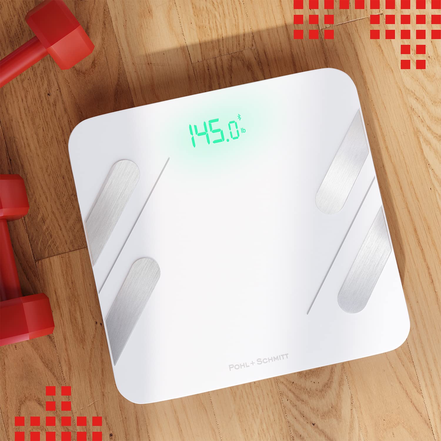 Pohl Schmitt Weight Scales for Body Weight Fat, Smart Digital Scale Tracks 13 Key Compositions, 8mm-Thick Glass, Syncs with All Phones, 400 lbs