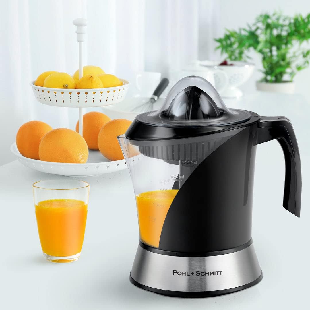 Pohl+Schmitt Deco-Line Electric Citrus Juicer Machine Extractor - Large Capacity 34oz (1L) Easy-Clean, Featuring Pulp Control Technology