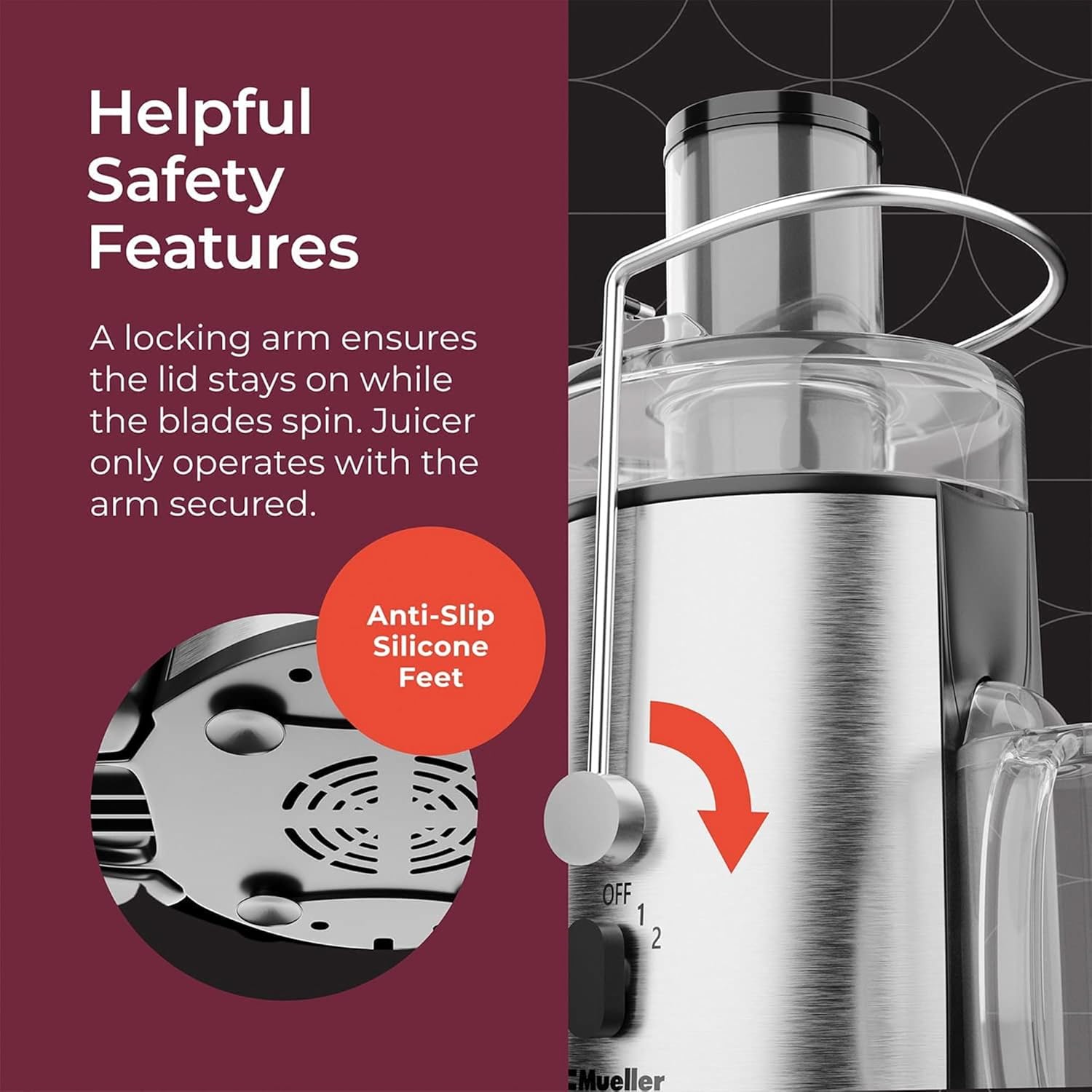 Mueller Juicer Ultra Power, Easy Clean Extractor Press Centrifugal Juicing Machine, Wide 3" Feed Chute for Whole Fruit Vegetable, Anti-drip, Silver