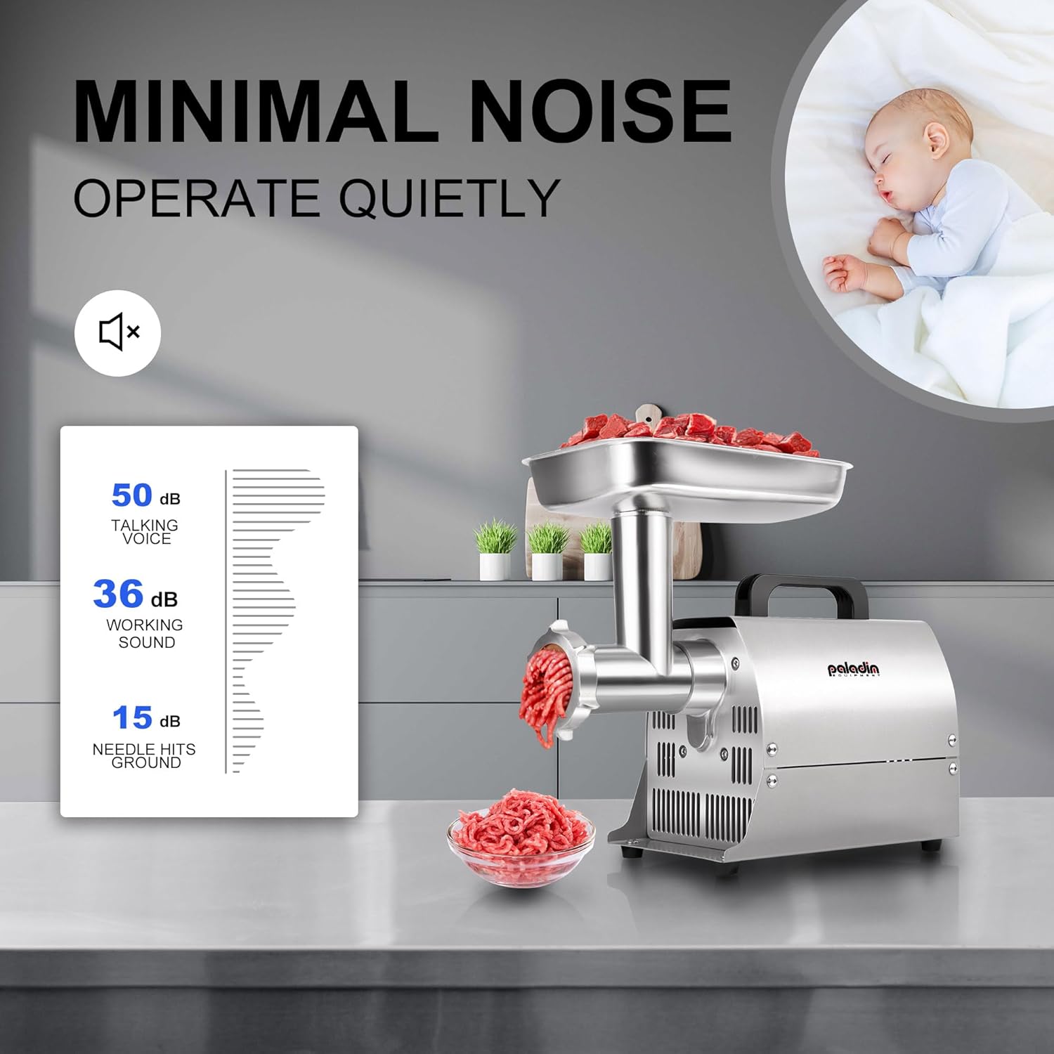 Electric Meat Grinder Machine, #8 Meat Grinders for Home Use, 0.4HP 260lbs/H Stainless Steel ETL Approved Heavy Duty Meat Mincer with Sausage Snuffer Tube