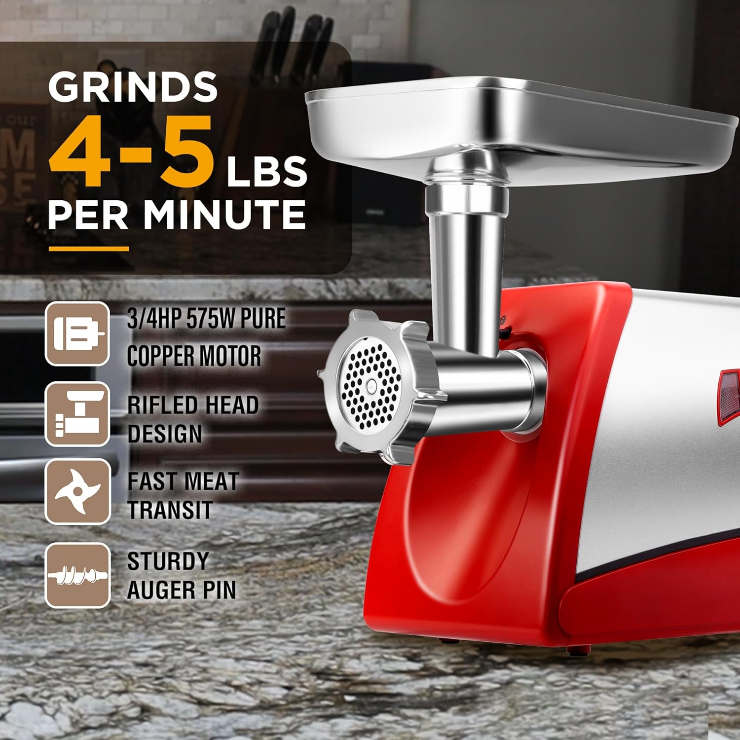 TOOGOOD Electric Meat Grinder, #8 Meat Grinder Machine for Home Use, Meat Grinders with 2 Meat Claws and Cleaning Brush, Ideal for Home Grinding and Sausage Maker, 575W (Red)