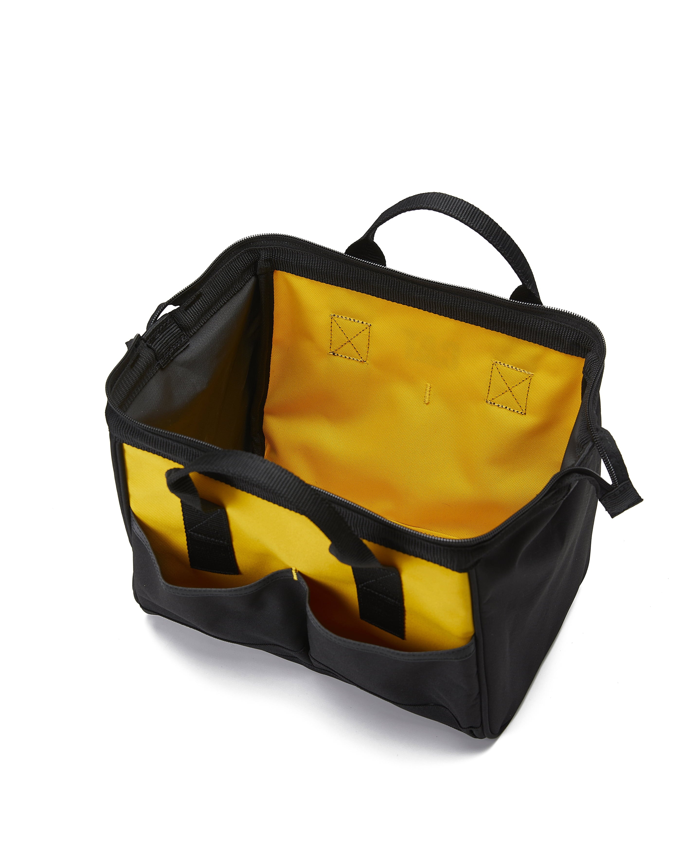 Tool Storage 12 in., 4 Pockets, Black and yellow, 600-D Polyester, Tool Bag, Large Open Main Compartment, Webbing Handle