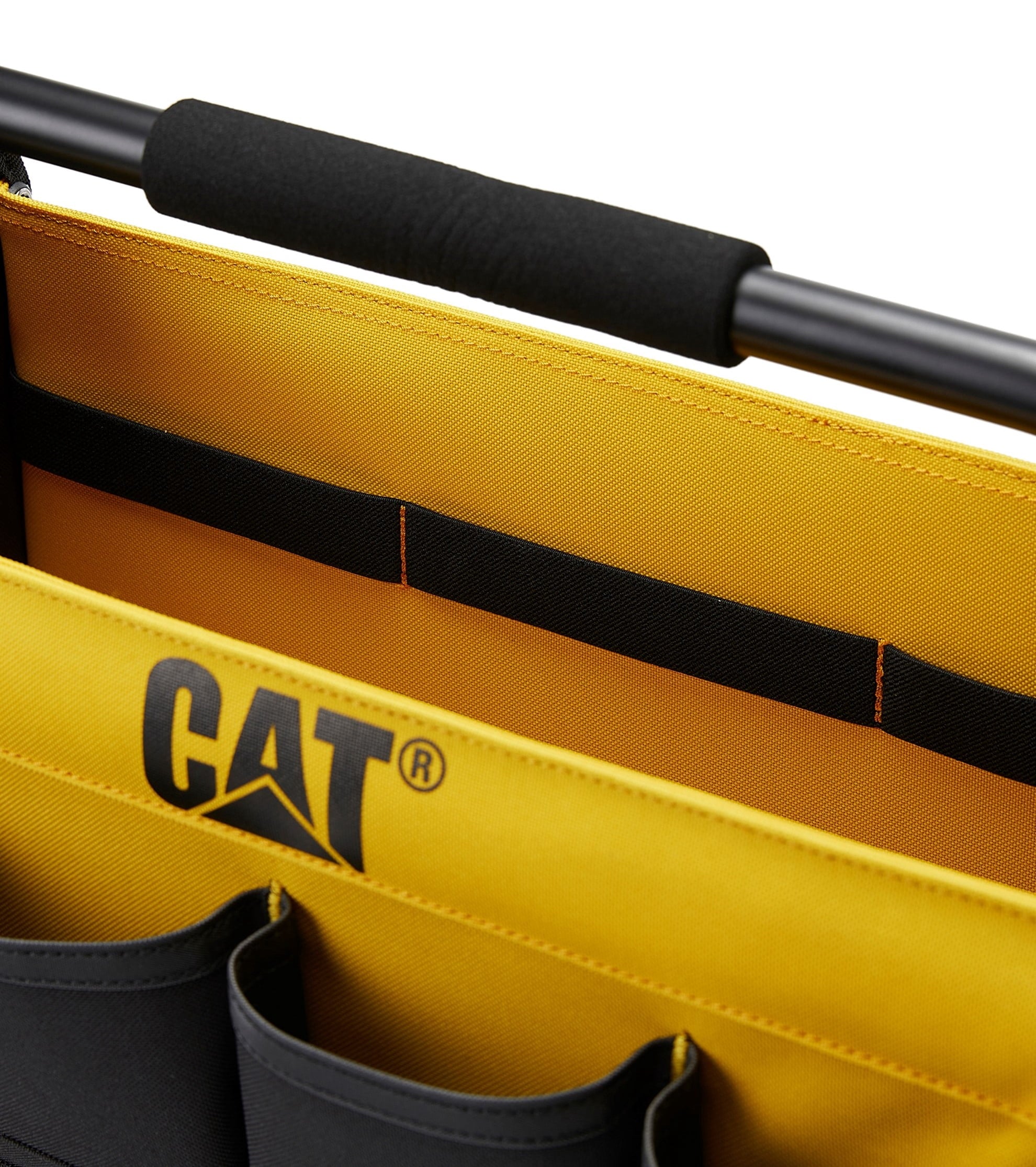 Tool storage, 17 in., 14 pockets, Black and yellow, 600-D Polyester ,Open tote , Heavy duty handle