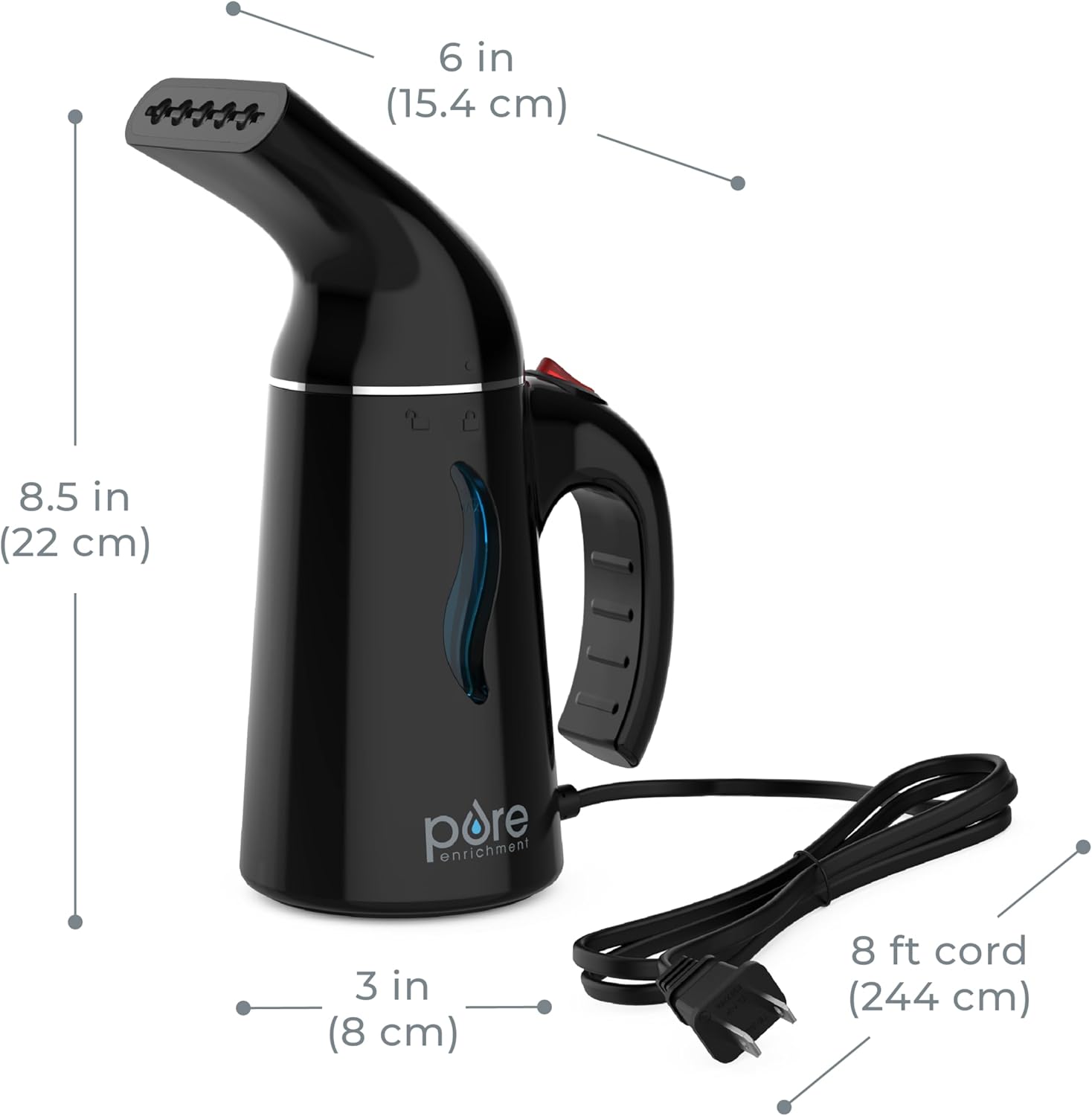 Pure Enrichment PureSteam Portable Fabric Steamer - Handheld Travel Garment Steamer Removes Wrinkles & is Safe on All Fabrics - Fast-Heating, Lightweight, Auto Safety Shut-Off, & Long Cord (Black)