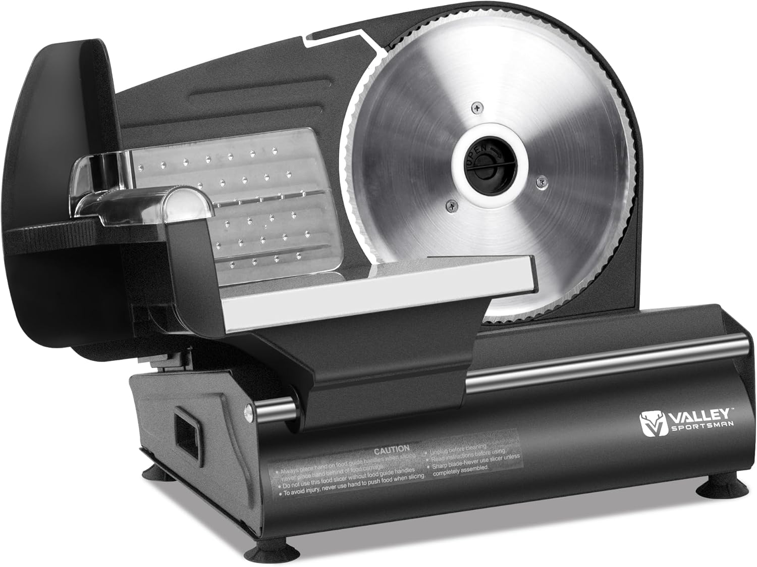 Valley Sportsman Meat Slicer Machine for Home - Electric Deli Meat Slicer with 7.5" Stainless Steel Blade, Adjustable Thickness Food Slicer Cuts Meat, Bread, Cheese, Easy to Clean, Black