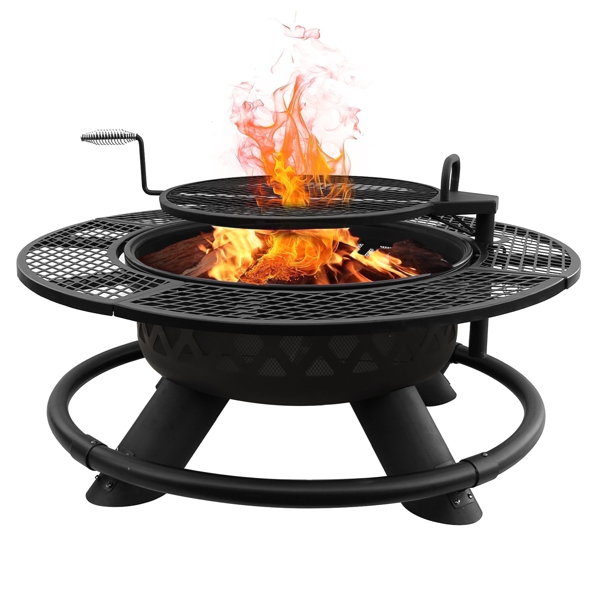 Red Mountain Valley 47" Wood Burning Fire Pit with 360 Adjustable Grill, Heavy-Duty Steel 2-in-1 Fire Pit & BBQ Table for Patio, Backyard, Camping, Cookout