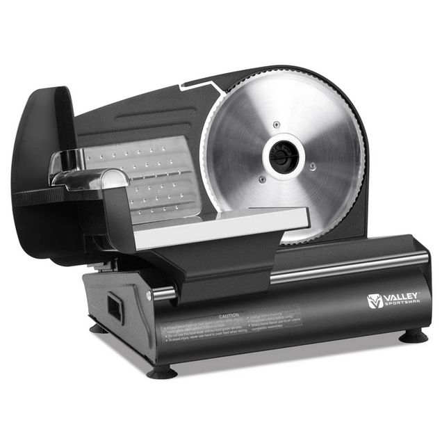 Valley Sportsman Meat Slicer Machine for Home - Electric Deli Meat Slicer with 7.5" Stainless Steel Blade, Adjustable Thickness Food Slicer Cuts Meat, Bread, Cheese, Easy to Clean, Black