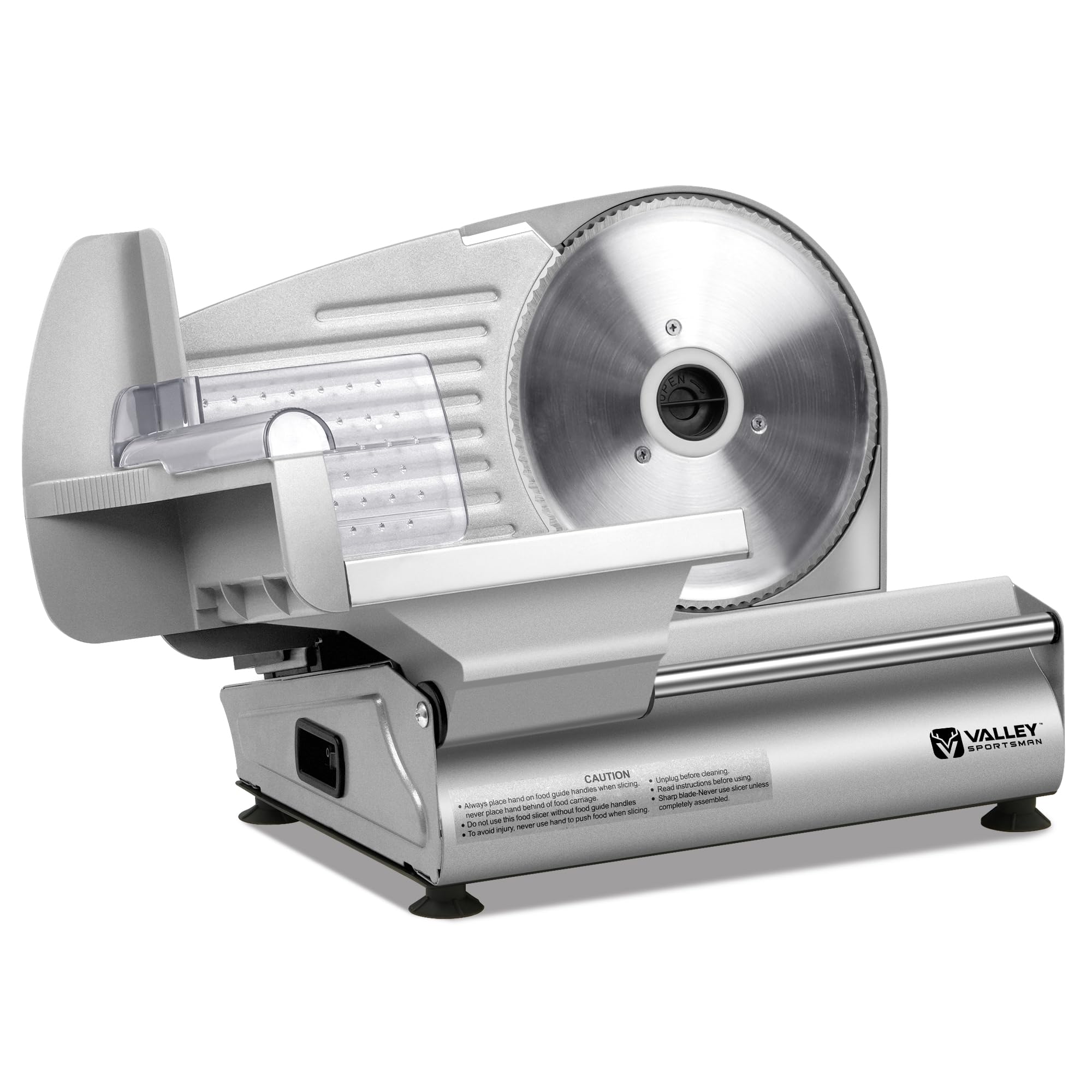 Valley Sportsman Meat Slicer Machine for Home - Electric Food Slicer with 7.5" Stainless Steel Blade, Adjustable Thickness Deli Slicer Cuts Meat, Bread, Cheese, Easy to Clean, Sliver