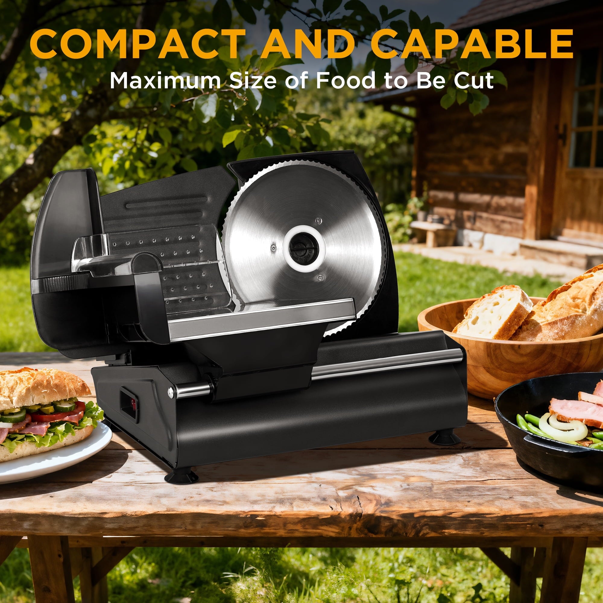 Valley Sportsman 7.5" Electric Meat Slicer w/Stainless Blade, 180W & Adjustable Thickness, Cuts Meat/Bread/Cheese