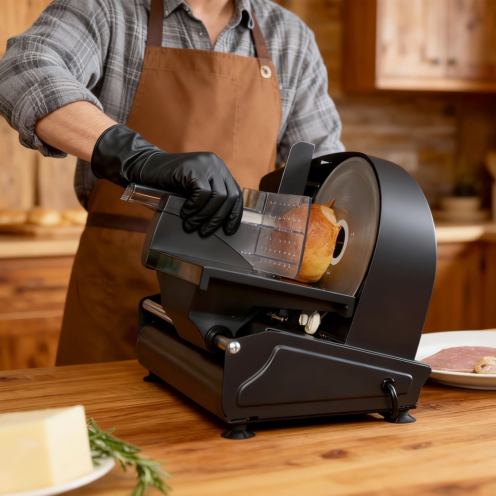 Valley Sportsman 7.5" Electric Meat Slicer w/Stainless Blade, 180W & Adjustable Thickness, Cuts Meat/Bread/Cheese